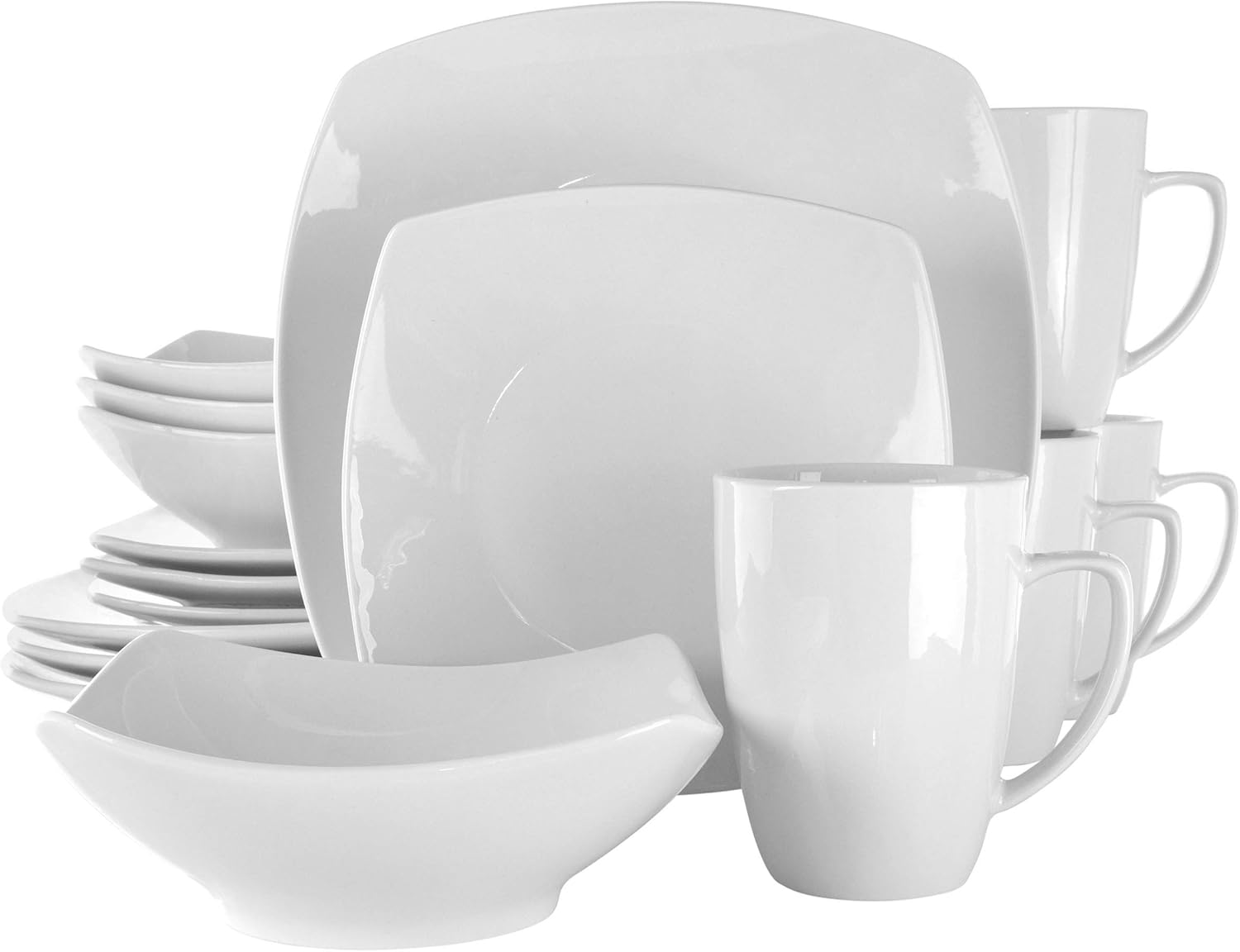 Elama Cara 16 Piece Round Porcelain Dinnerware Set in White
