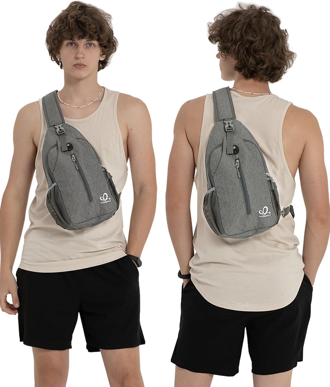 WATERFLY Crossbody Sling Backpack Sling Bag Travel Hiking Chest Bag Daypack (Black) | Small Hiking bag,Multi-compartment storage,Water-resistant,Breathable back pad,Reversible adjustable shoulder strap
