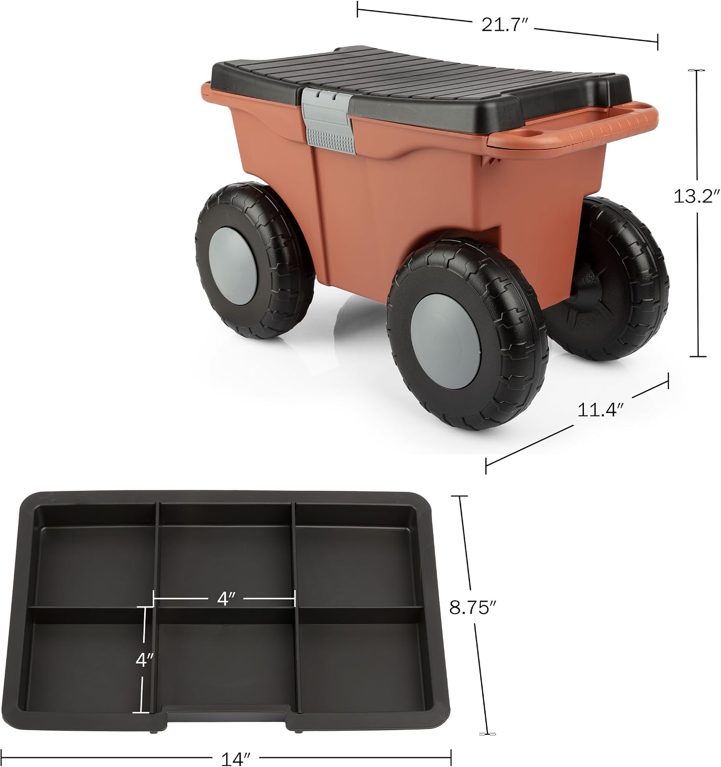 Rolling Garden Cart with Seat - Plastic Storage with Bench and Interior Tool Tray - Gardening Stool for Weeding and Planting By Pure Garden (Green) | Plastic Storage with Bench and Interior Tool Tray - Gardening Stool for Weeding and Planting