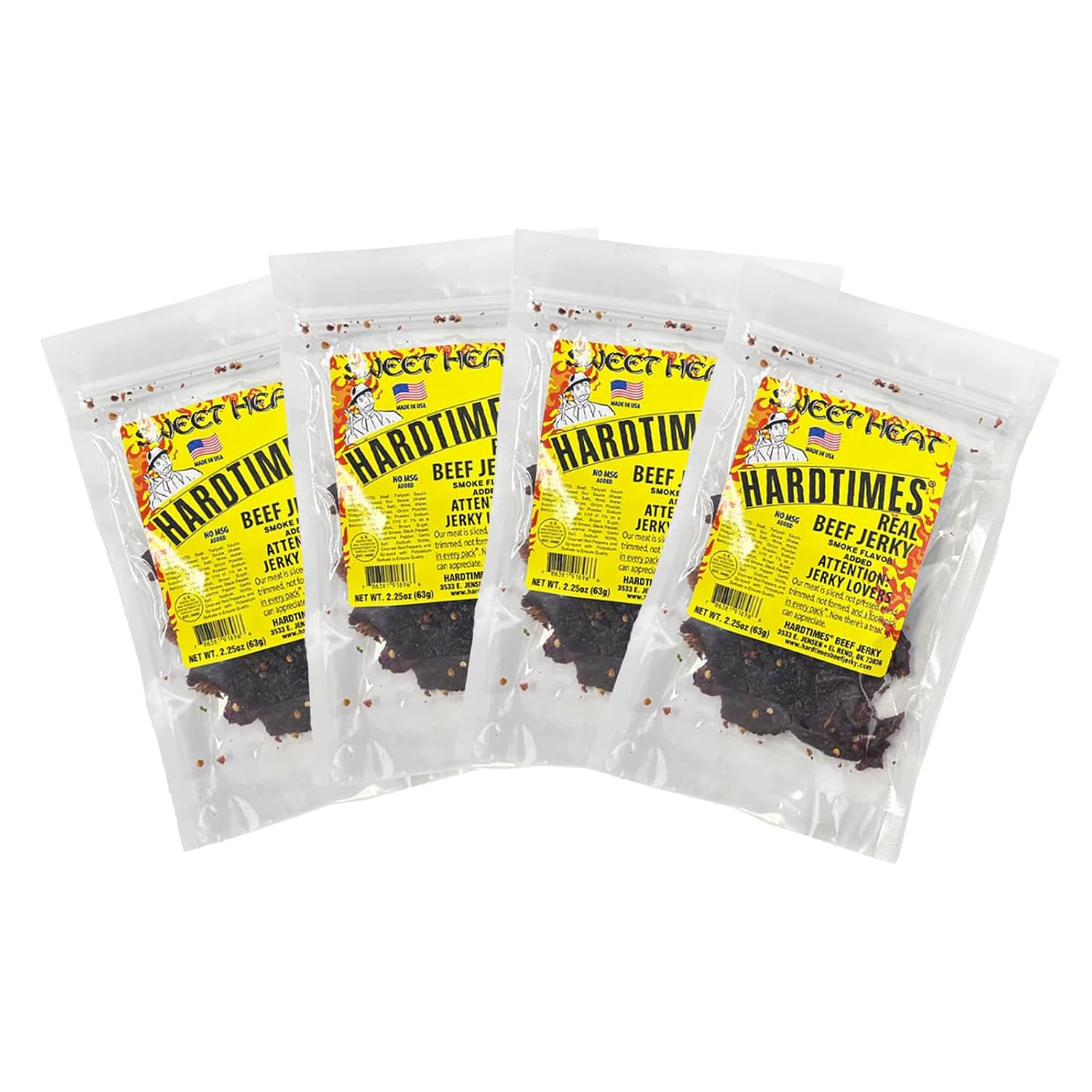 Hardtimes Original Beef Jerky, High Protein Snack, 4 x 2.25 oz Bags