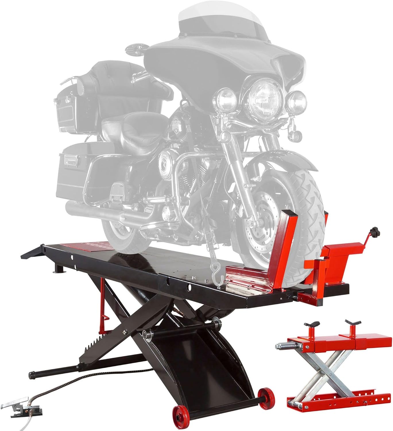 Motorcycle Lift Table, Pneumatic, 1,500 lb, ProLift, 31.25" H, Black Widow | Jack included, raise bike for service, maintenance, repair, handy, compressed air (compressor not included), push mower