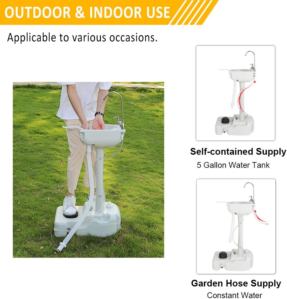 VINGLI Upgraded Portable Sink and Toilet Combo| Self-contained 5 Gal Hand Washing Station & 5.3 Gal Flushing Toilet
