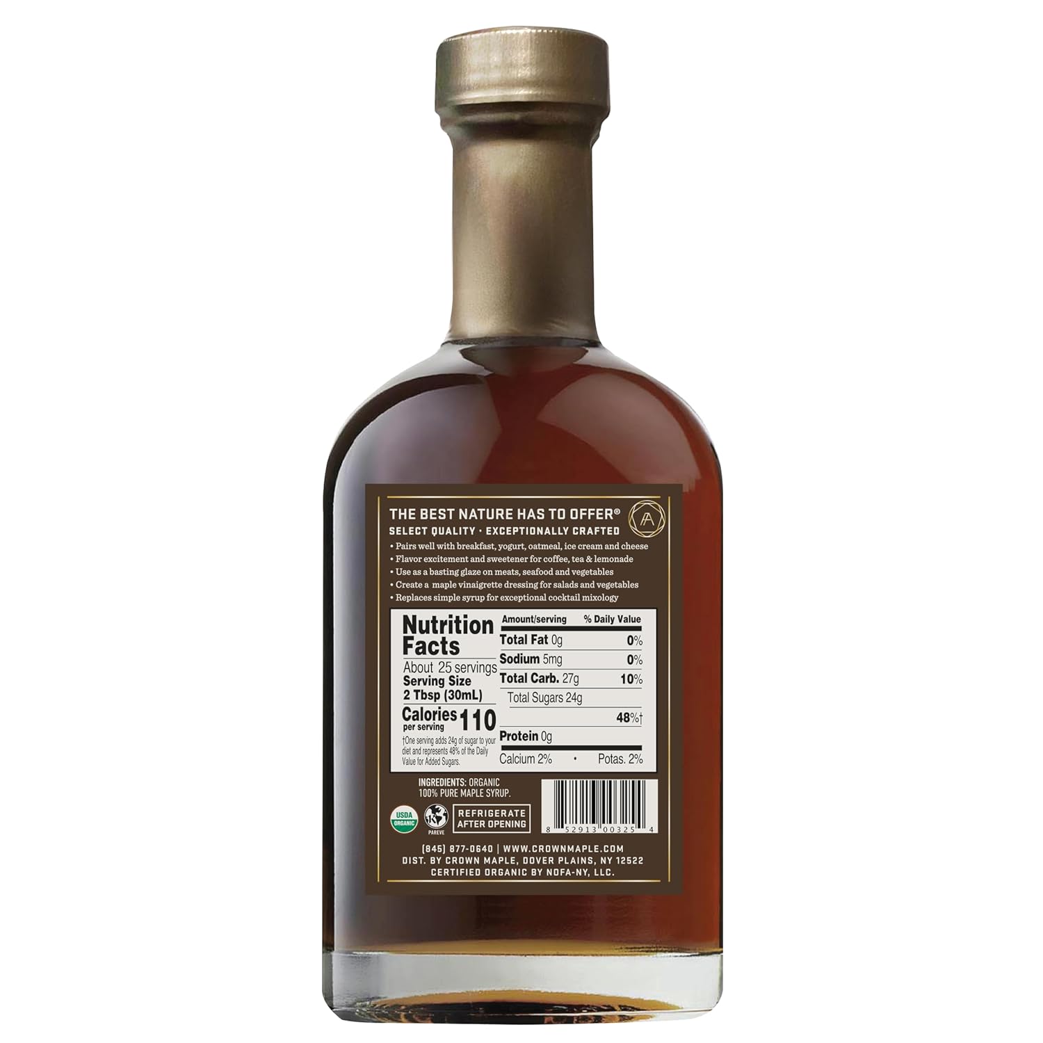 Crown Maple Organic 100% Pure Amber Color Rich Taste Maple Syrup, Flavor Marinades, Cocktails, Pancakes, Squash & Bacon, 12.7 Fl Oz