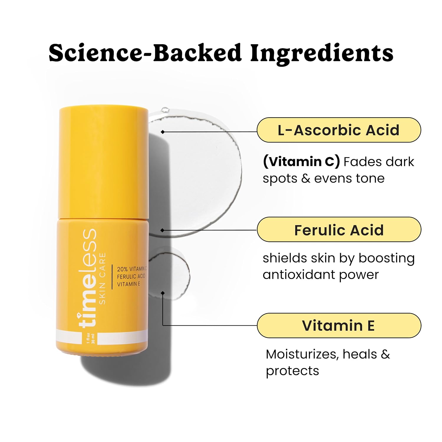 Timeless Skin Care Vitamin C Serum with Vitamin E & Ferulic Acid - Brightening Serum - for Oily & Dry Skin - Fragrance-Free - 1 oz | Vitamin C Serum for Even Skin Tone and Collagen Support, Antioxidant-Rich Advanced Skincare Formula, Lightweight