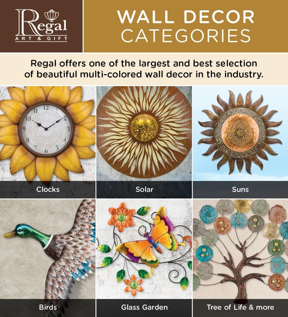 Regal Art & Gift Handcrafted Metal Sun Wall Decor, Rustic Sunburst Wall Art | Copper Patina, 40 in, Metal, Rust-Resistant Sunburst Sculpture, Eye-Catching Accent for Patio, Garden & Home