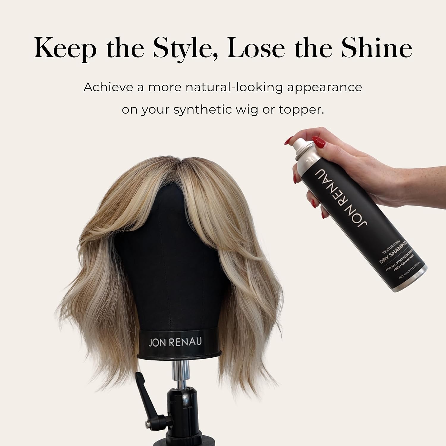 Jon Renau Texturizing Dry Shampoo for Wigs and Toppers, Oil Absorbing Spray for Synthetic Wigs