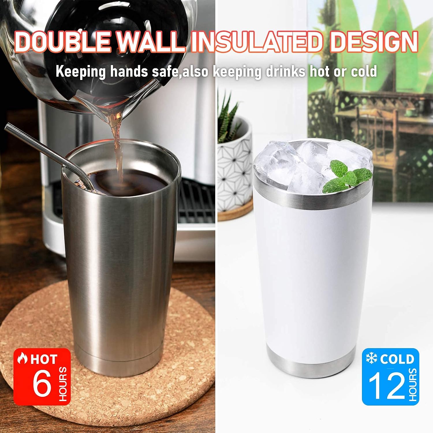 COMOOO 20oz Double Wall Vacuum Insulated Travel Mug