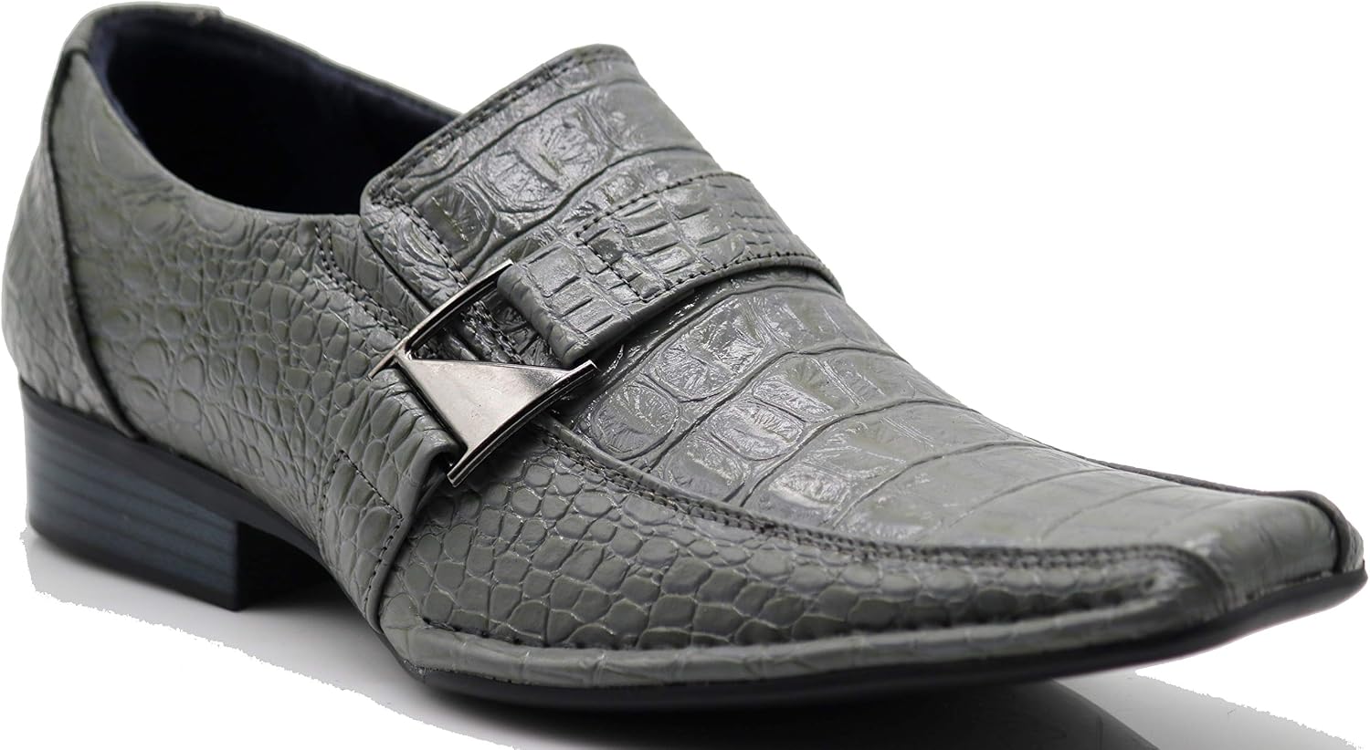 Enzo Romeo Santcro Men's Dress Crocodile Print Loafers Elastic Slip on with Buckle Fashion Shoes Runs Half Size Big