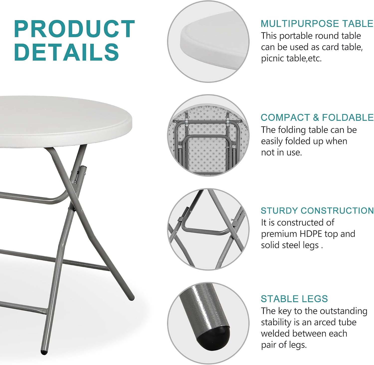 SUPER DEAL 6FT Folding Table for Indoor Outdoor, Portable Heavy Duty Fold-in-Half Plastic Dining Picnic Party Camping Table with Carrying Handle