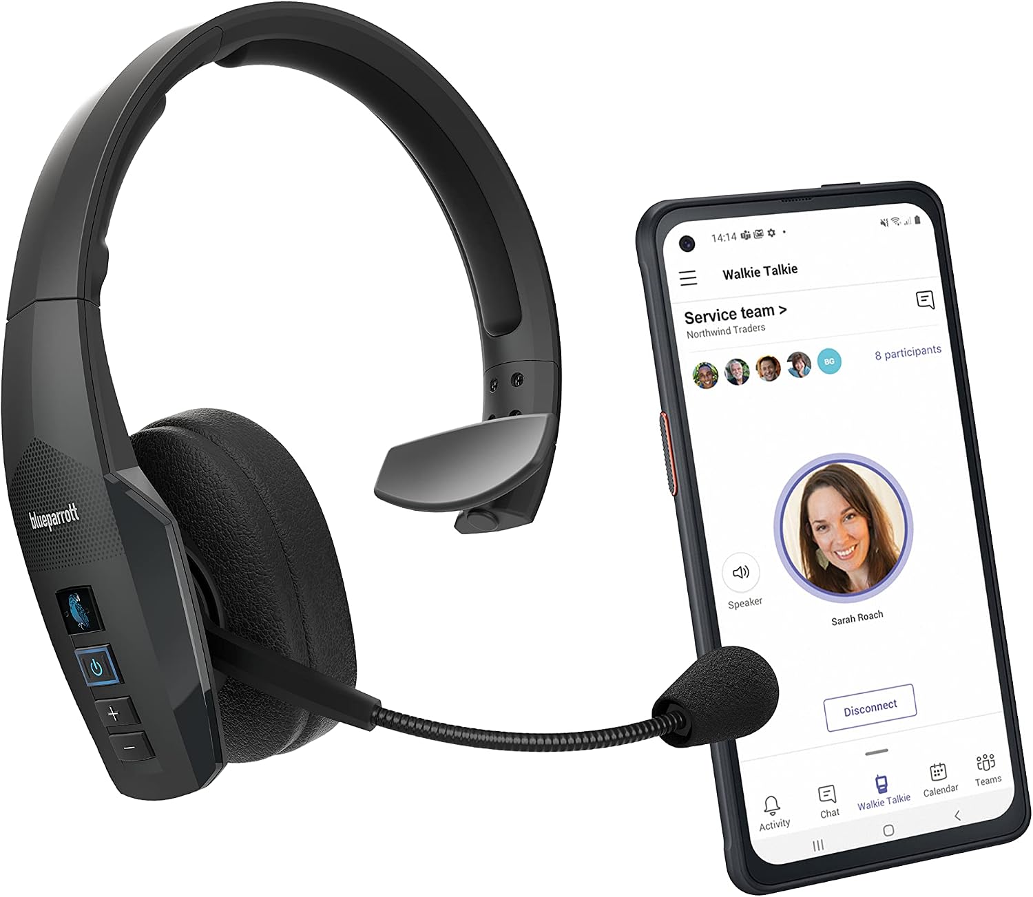 BlueParrott C300-XT MS Noise Cancelling Bluetooth Headset–Hands-Free Wireless Headset Programmed with Access to Microsoft Teams Walkie Talkie