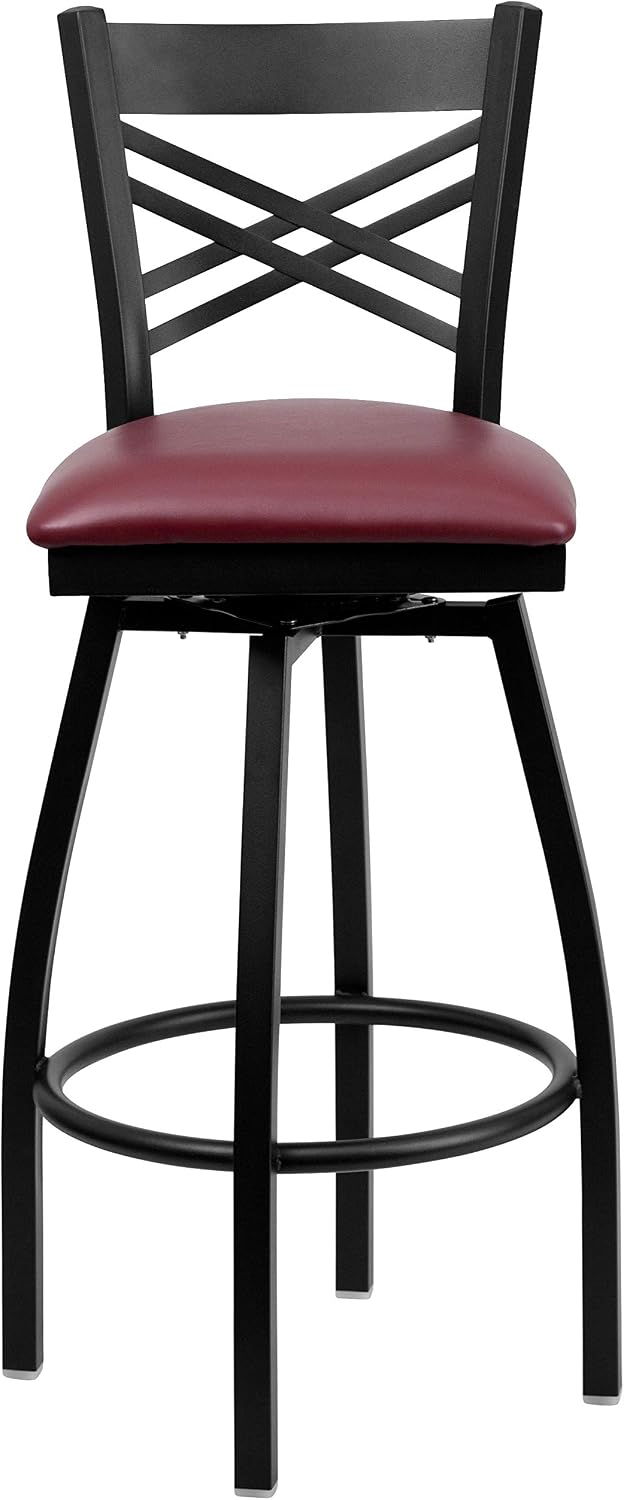Flash Furniture Hercules Series "X" Back Metal Restaurant Barstool, Modern Upholstered Armless Bar Height Chair for Restaurants and Kitchens, Black | X Back Style, Vinyl Upholstery, Durable Construction, Commercial Use