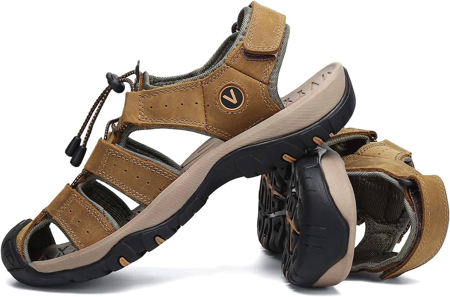 FLARUT Men's Sport Sandals Closed Toe Leather Water Hiking Shoes