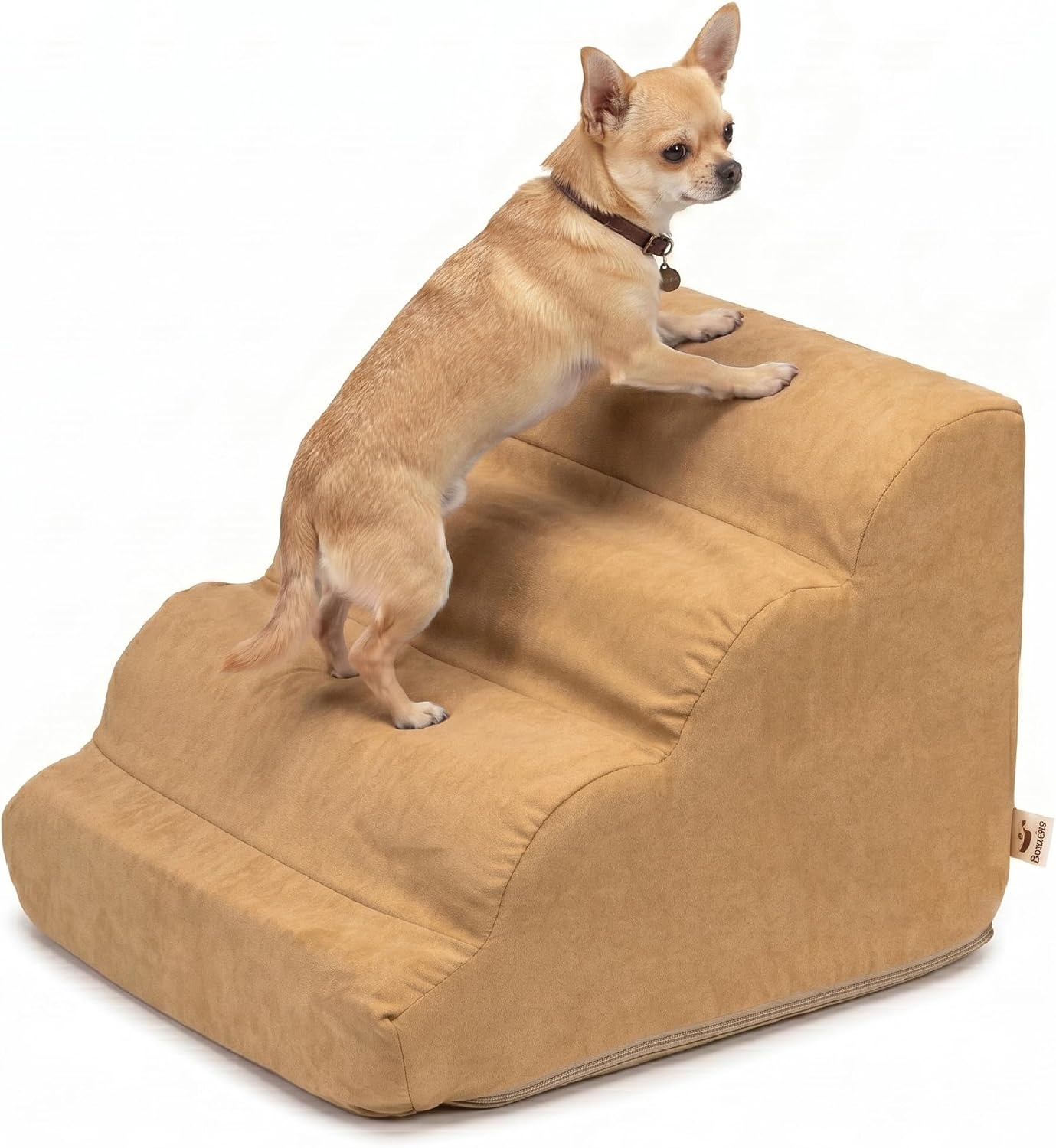 Snoozer Scalloped Dog Ramp, 14” Tall Foam Pet Stairs, 3 Steps, Red | Lightweight & portable foam dog stairs, Removable washable cover, Great for small, old, or injured pets up to 100lbs