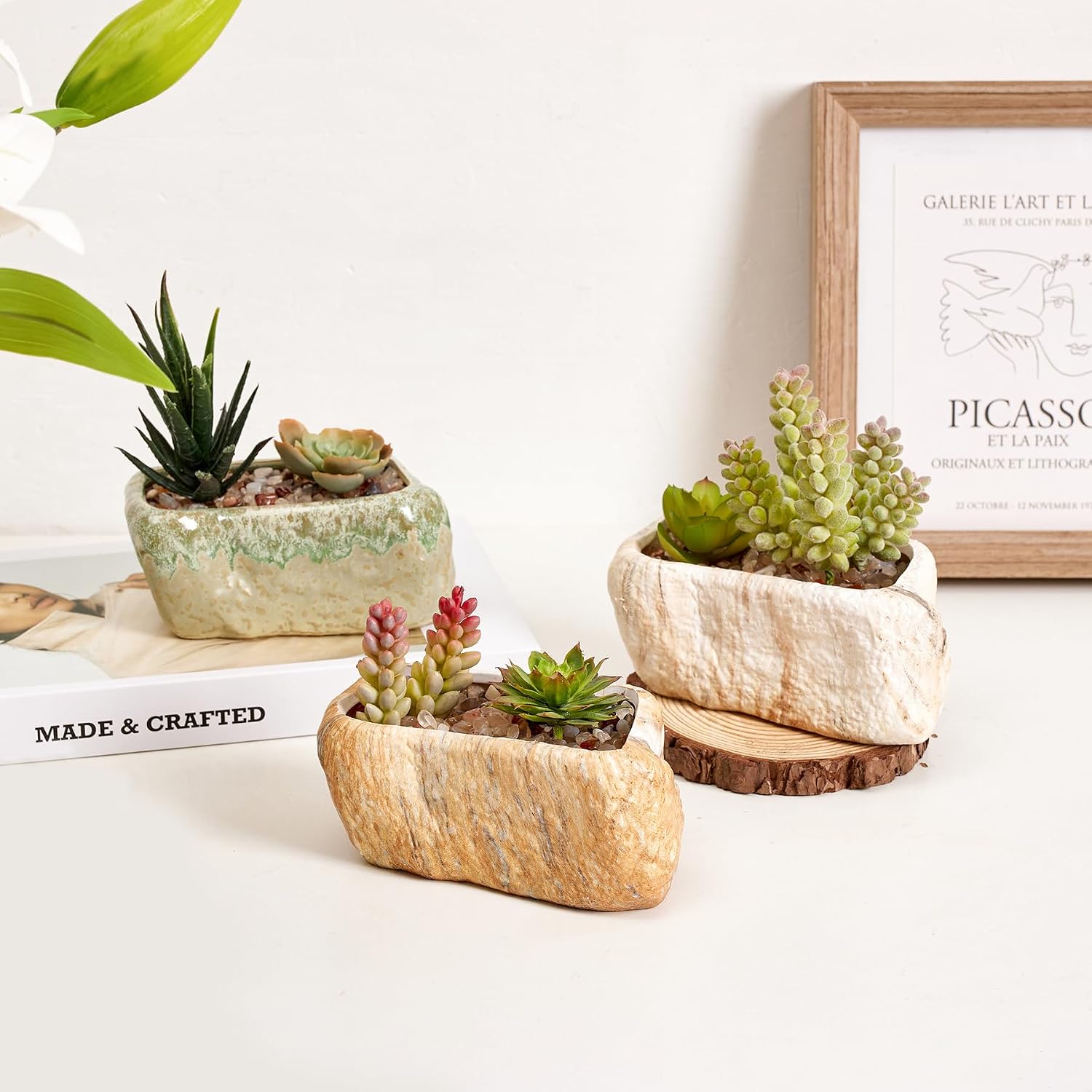 T4U 5.5 Inch Ceramic Succulent Pot Planter with Drainage Hole Set of 3