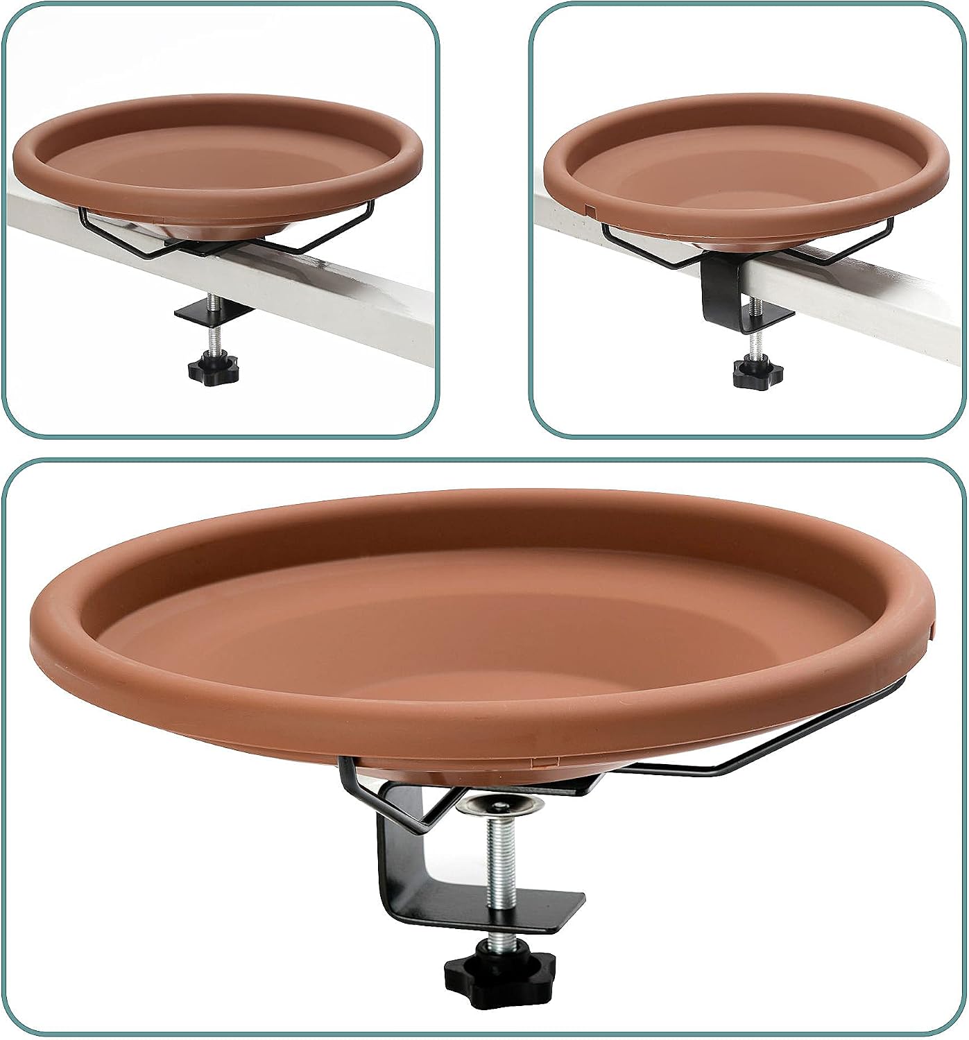 Hanizi Bird Bath Deck Mounted Bowl 12 Inches, Balcony Railing Birdbaths Unheated, Bird Bath Fence Clamp Detachable