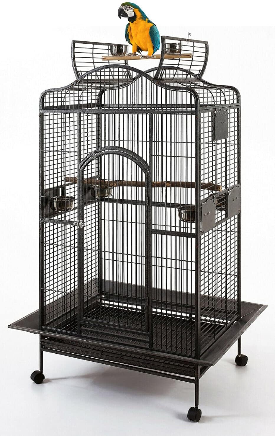 2 Color, Extra Large Wrought Iron Dome Top for Macaw Goffin's Cockatoo Cockatiels African Grey Amazon Parrots Green Cheek Conures Caique Bird Cage with Rolling Stand