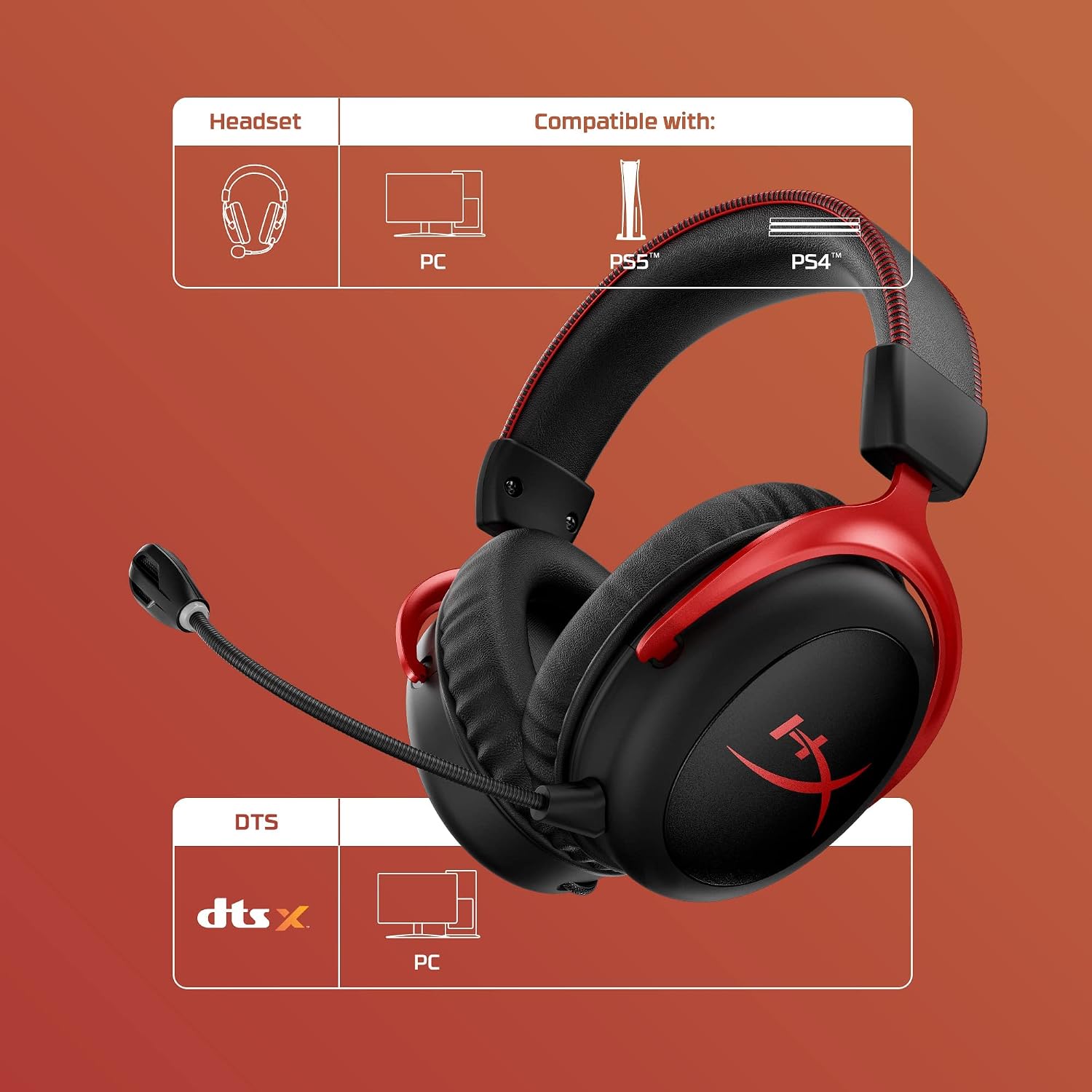 HyperX Cloud II Gaming Headset - 7.1 Surround Sound - Memory Foam Ear Pads - Durable Aluminum Frame - Multi Platform Headset - Works with PC, PS4, PS4 PRO, Xbox One, Xbox One S - Red (KHX-HSCP-RD) | 7.1 Surround Sound, Memory Foam Ear Pads, Durable Alumi…