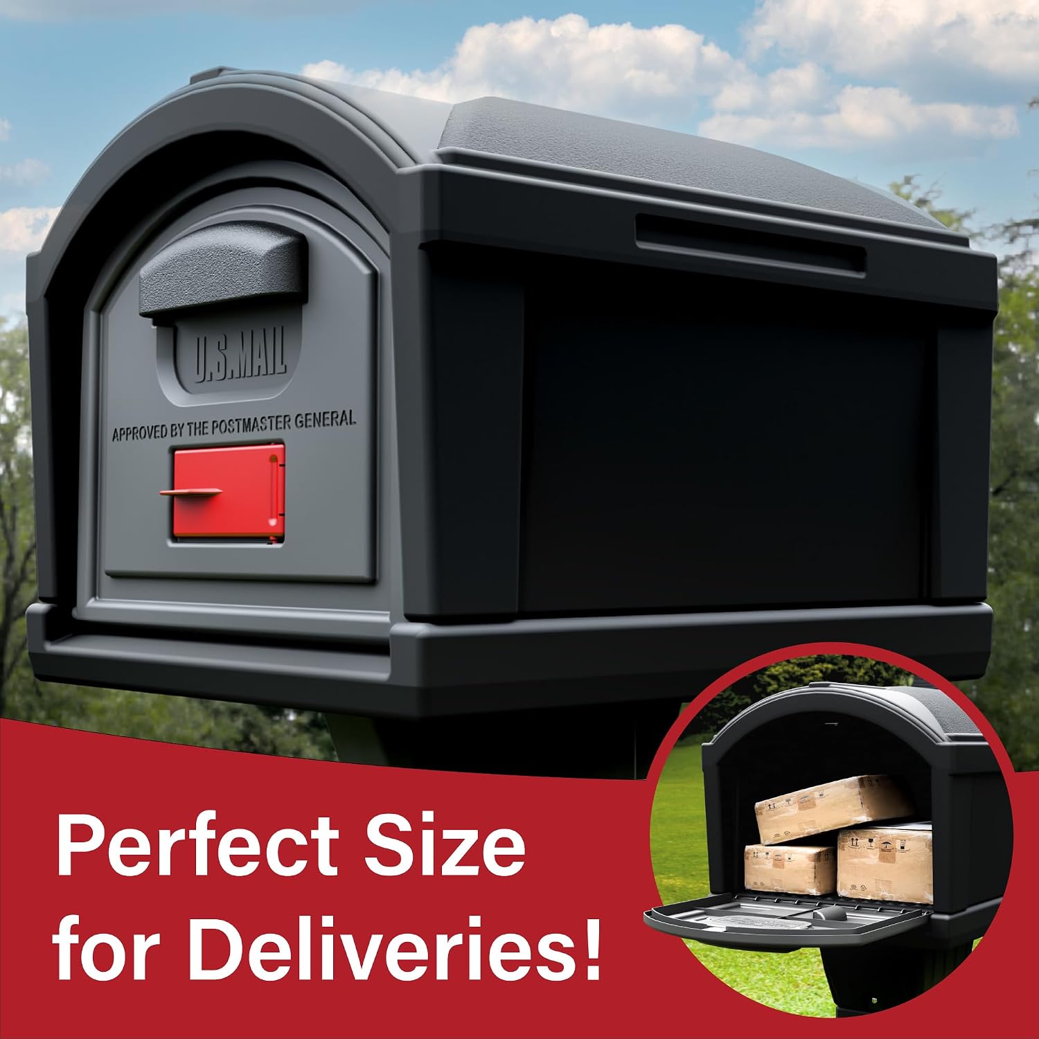 Simplay3 Rustic Home Plastic Residential Cabin Mailbox & Post Mount Combo Kit with 2 Access Doors - Sandstone, Made in USA