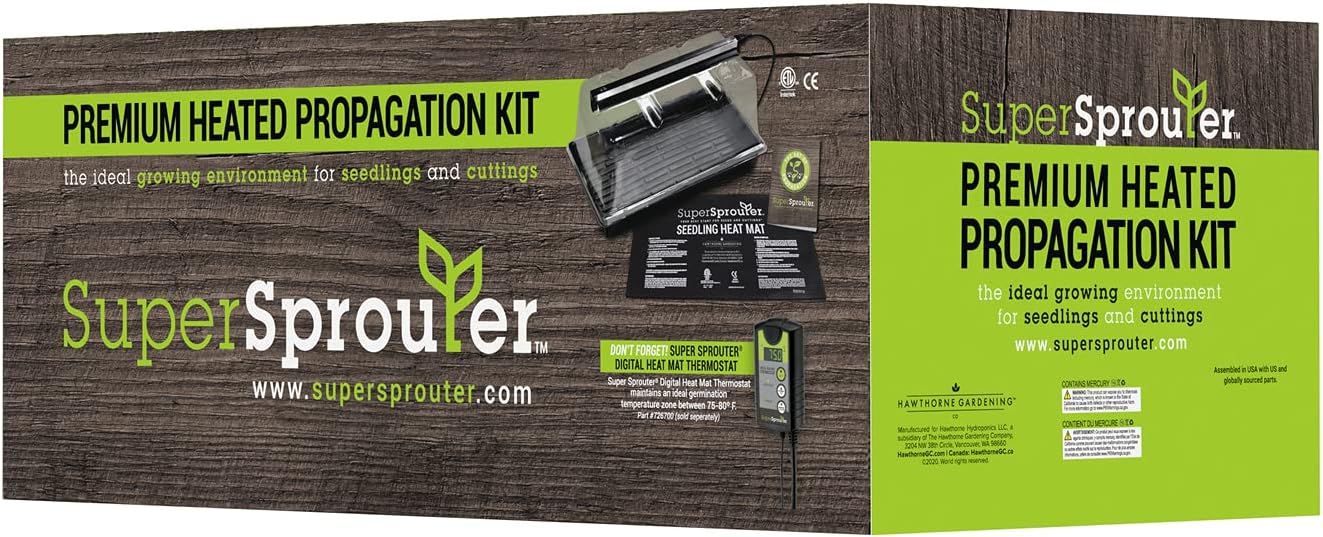 Super Sprouter Premium Heated Propagation Kit for Starting Seeds or Cuttings, Includes Heat Mat, Tray, Grow Light, and More