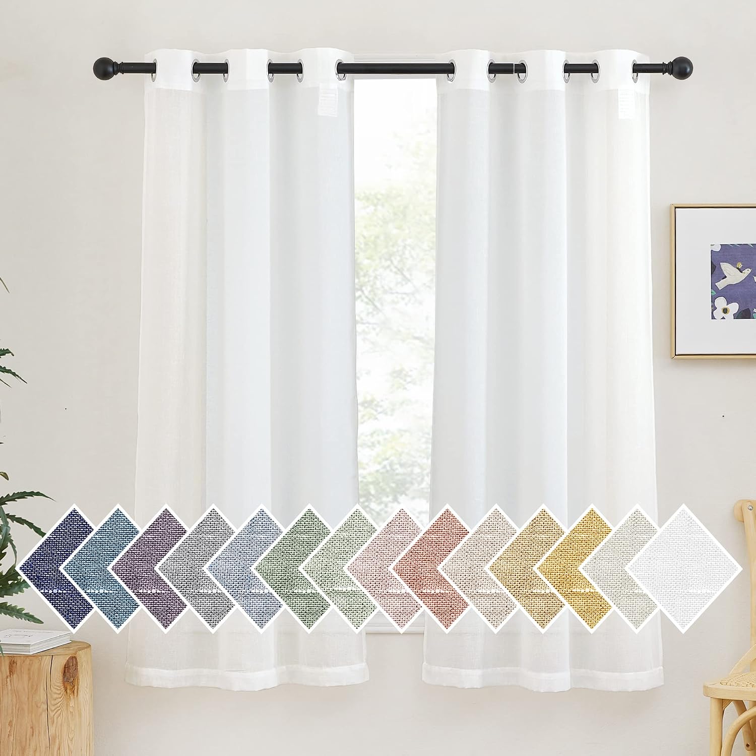 NICETOWN Linen Curtains Semi Sheer Bedroom Window Curtains