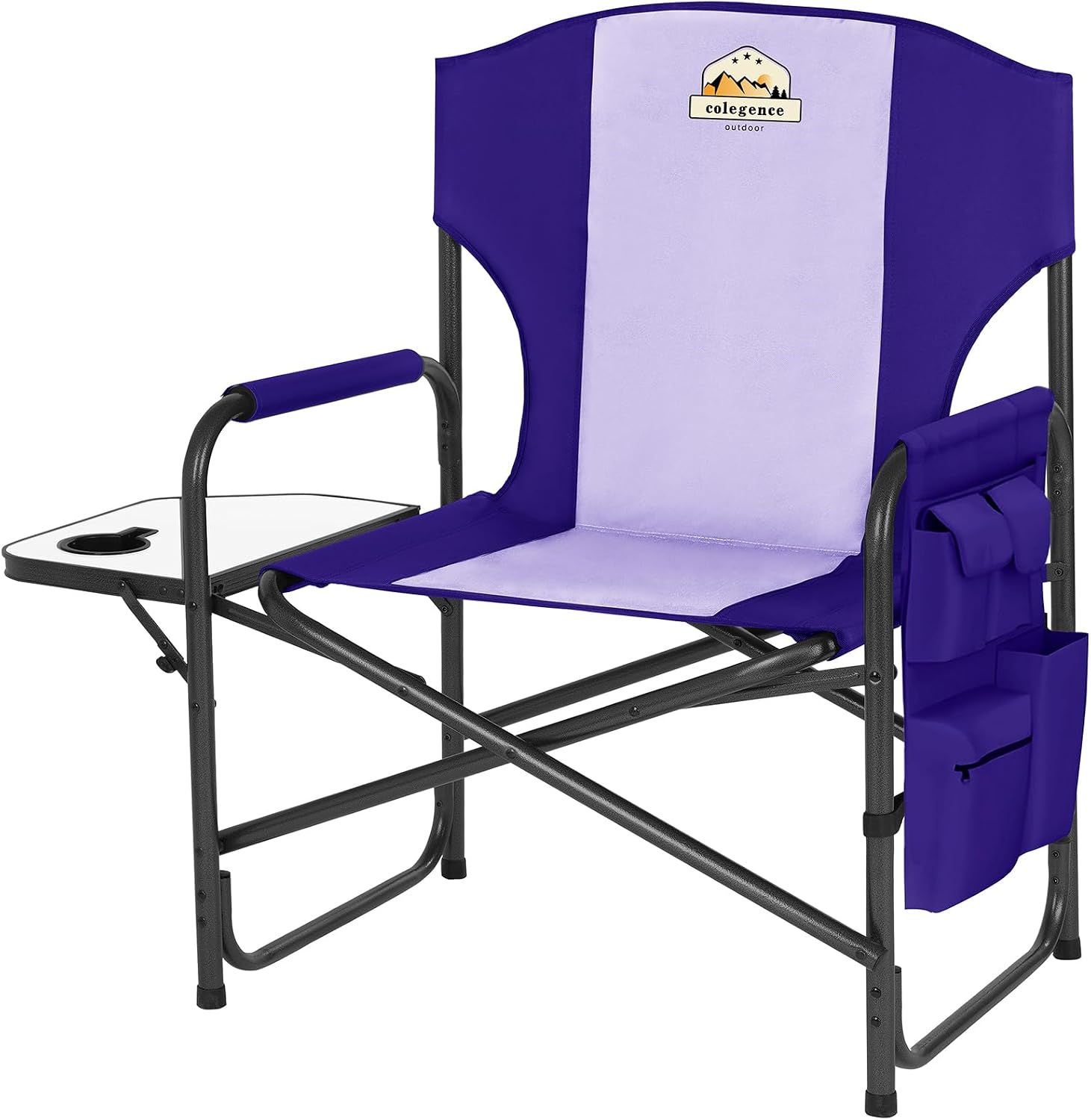 Colegence Oversized Directors Camping Chair for Adults, 600 lb, Black | Heavy duty folding outdoor chair with 28" wide seat, supportive back, side table, cup holder and detachable storage pocket