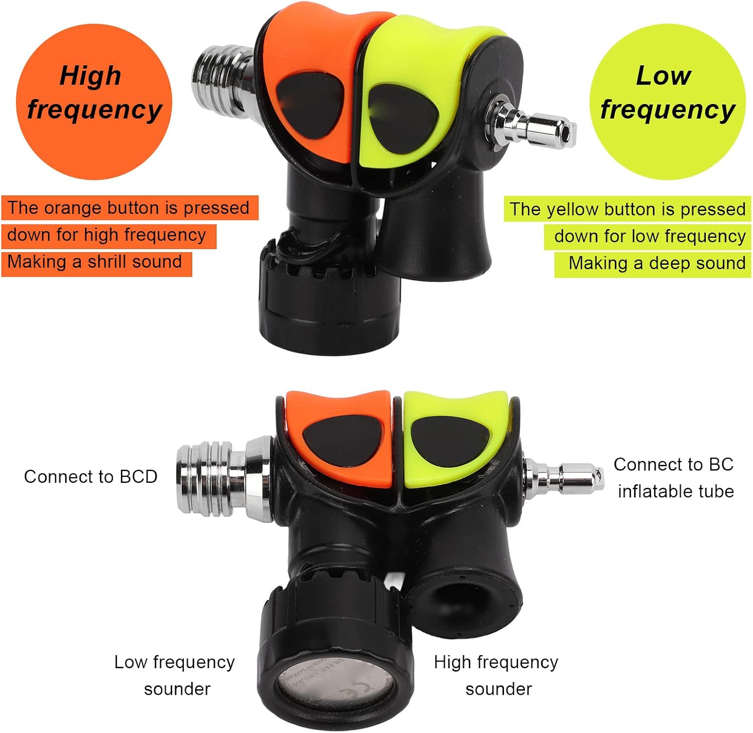 Diving Buzzer, Dive Alert Sounder, Double Frequency Underwater Signal Acoustic Generator, Stainless Steel, Compact and Lightweight