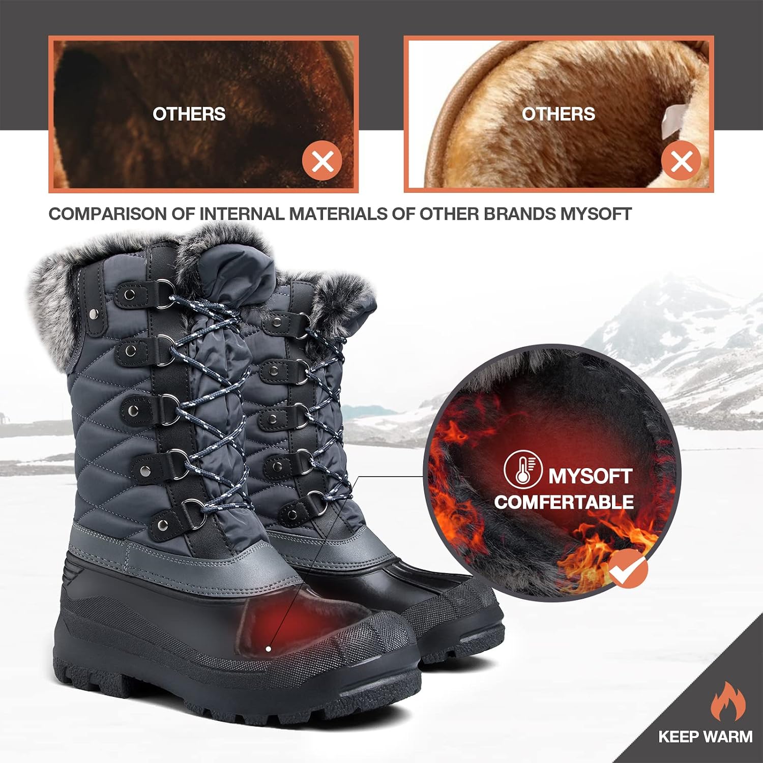 mysoft Women's Snow Boots Waterproof Mid-Calf Winter Boots