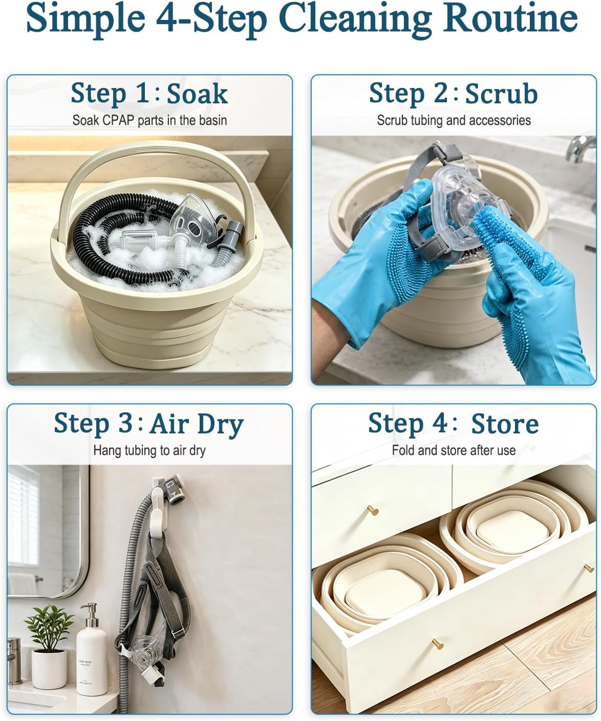 CPAP Cleaning Supplies Kit - CPAP Hose Cleaner Brush, CPAP Hose Holder, Mask Holder
