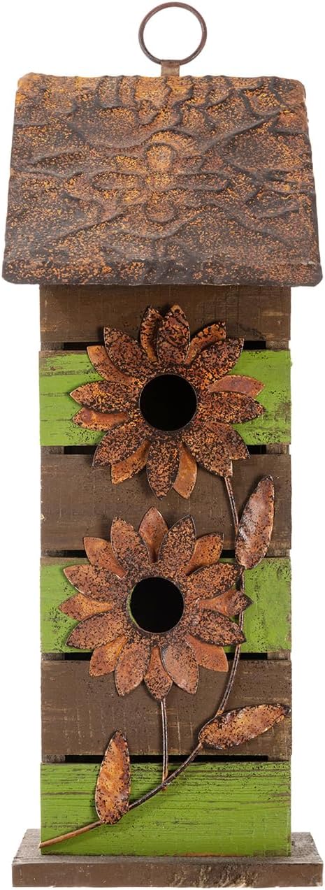 Glitzhome Bird Houses for Outside,10" H Rustic Wooden Bird House Garden Distressed Decorative Birdhouse for Outdoors, Hanging Birdhouse for Bluebird Hummingbird Wren Finch Cardinals Cedar