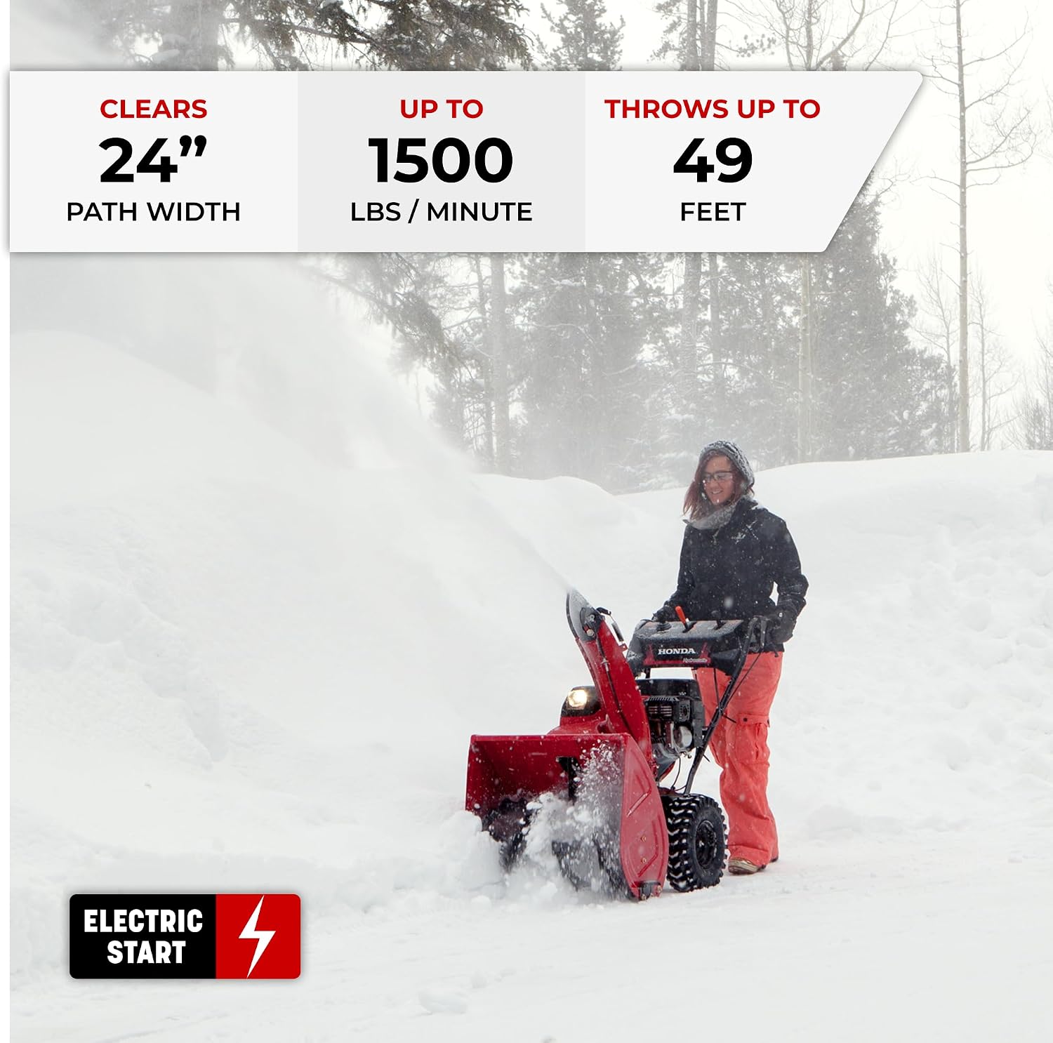 Honda HSS724 23.8-Inch Two Stage Snow Blower (HSS724AAWD) | Electric Start, Pneumatic Sure-Grip Tires, Clears Up to 1500 Pounds per Minute