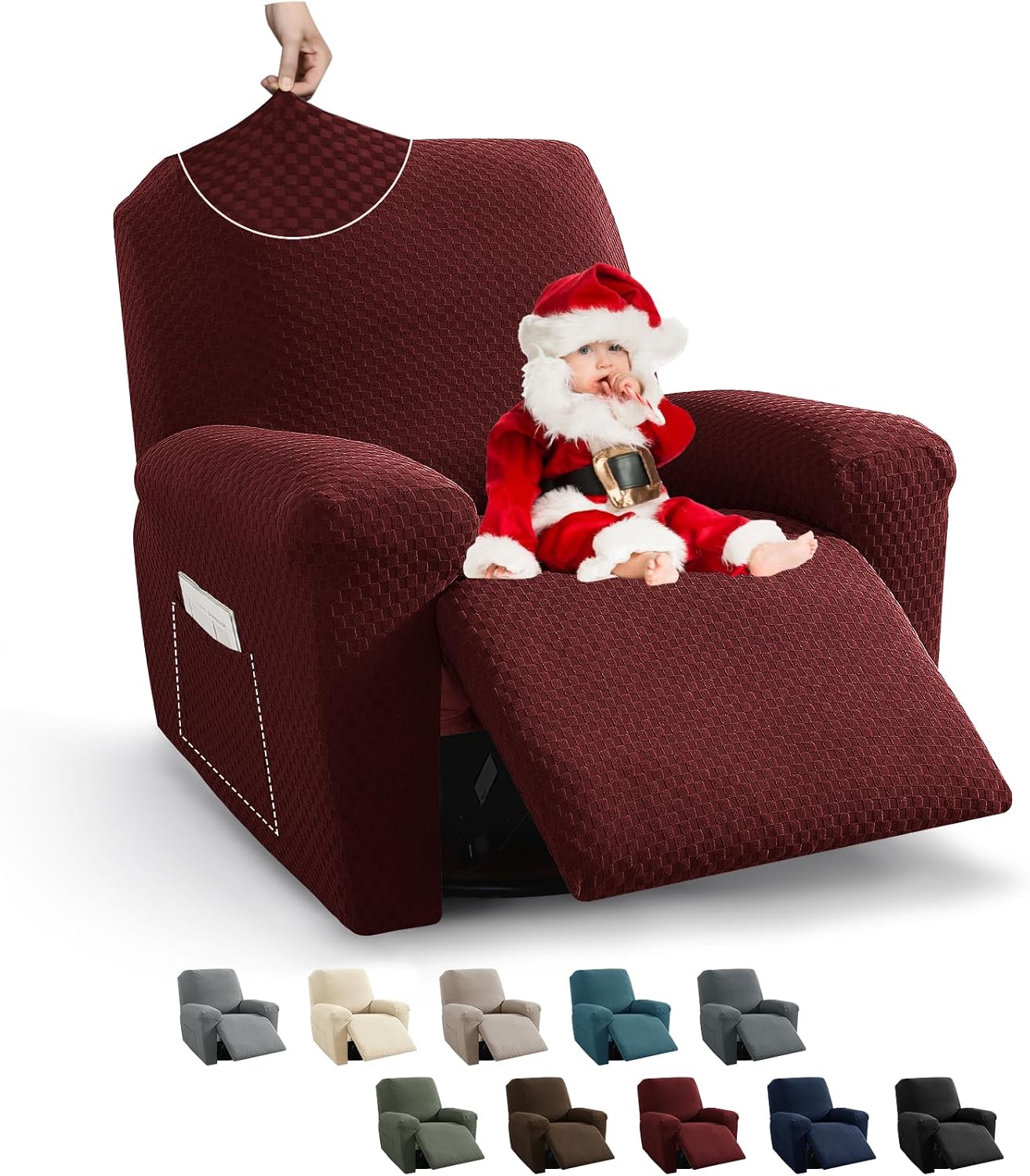 MAXIJIN Latest Recliner Slipcovers for Living Room 4 Pieces Stretch Jacquard Recliner Chair Cover Soft Fitted Recliner Protector with Elastic Bottom