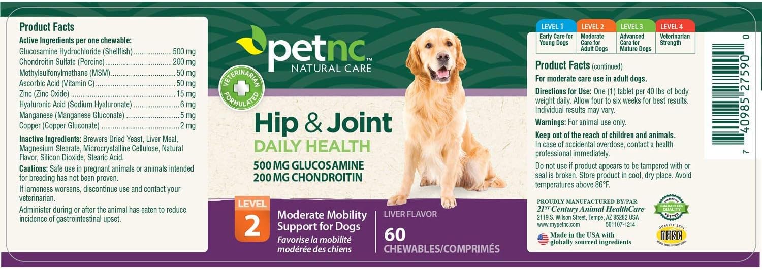 PetNC Natural Care Hip and Joint Soft Chews for Dogs, 90 Count - 27591 | Glucosamine Chondroitin MSM Dog Chews with Hyaluronic Acid, Liver Flavored Bone & Joint Support Supplement, For All Breeds