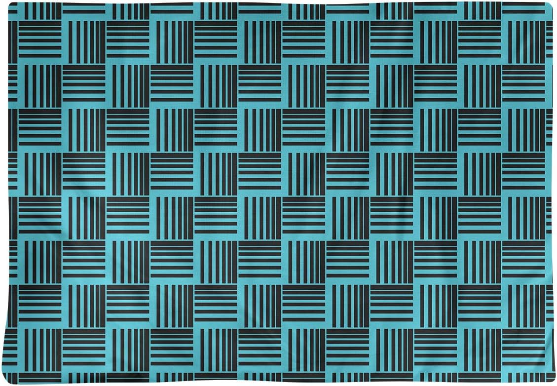 Dana Strider Black & Color Basketweave Stripes Table Placemat, 18 x 14, Teal