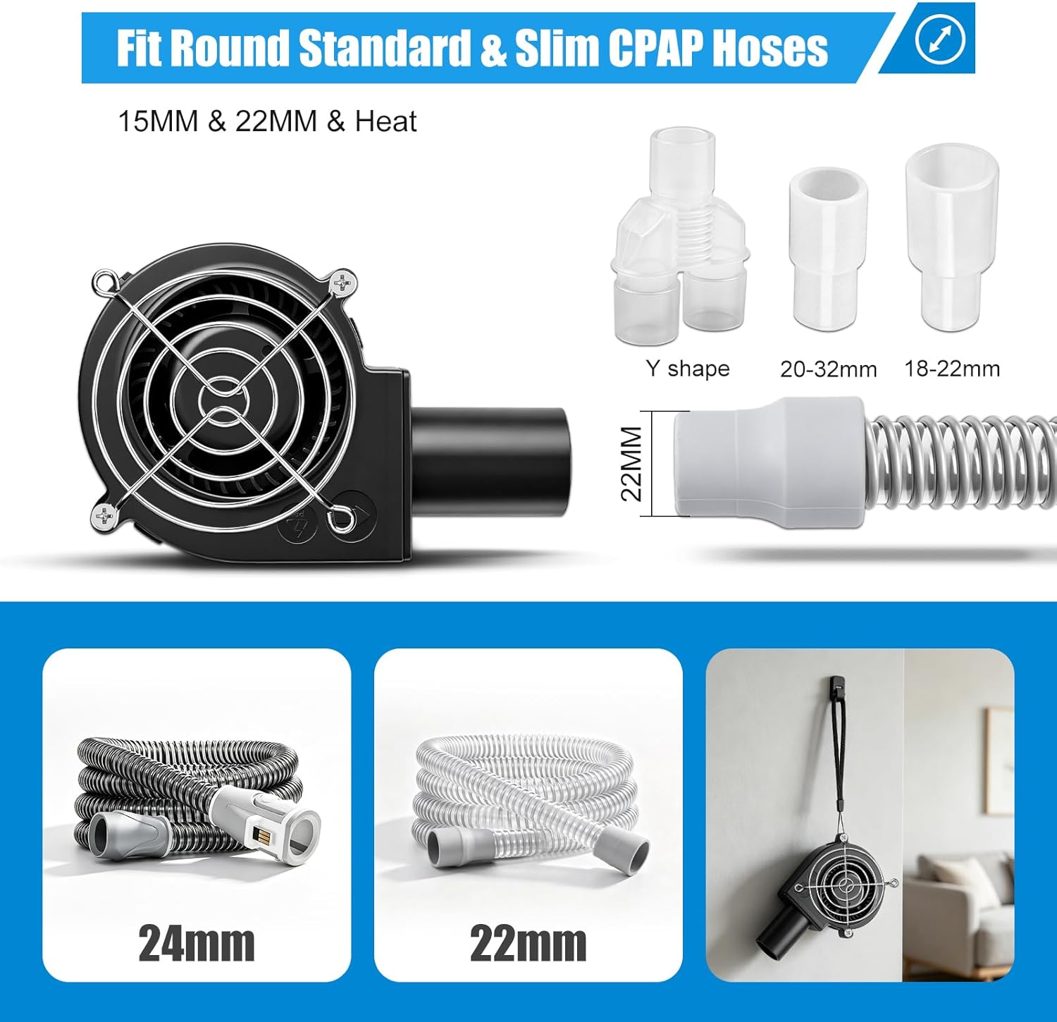 CPAP Cleaning Kit with Hose Dryer for 15-22mm Tubing CPAP Supplies Cleaner, Extra Large | Complete 11Pack CPAP Cleaning Tool, Fast Drying Fan
