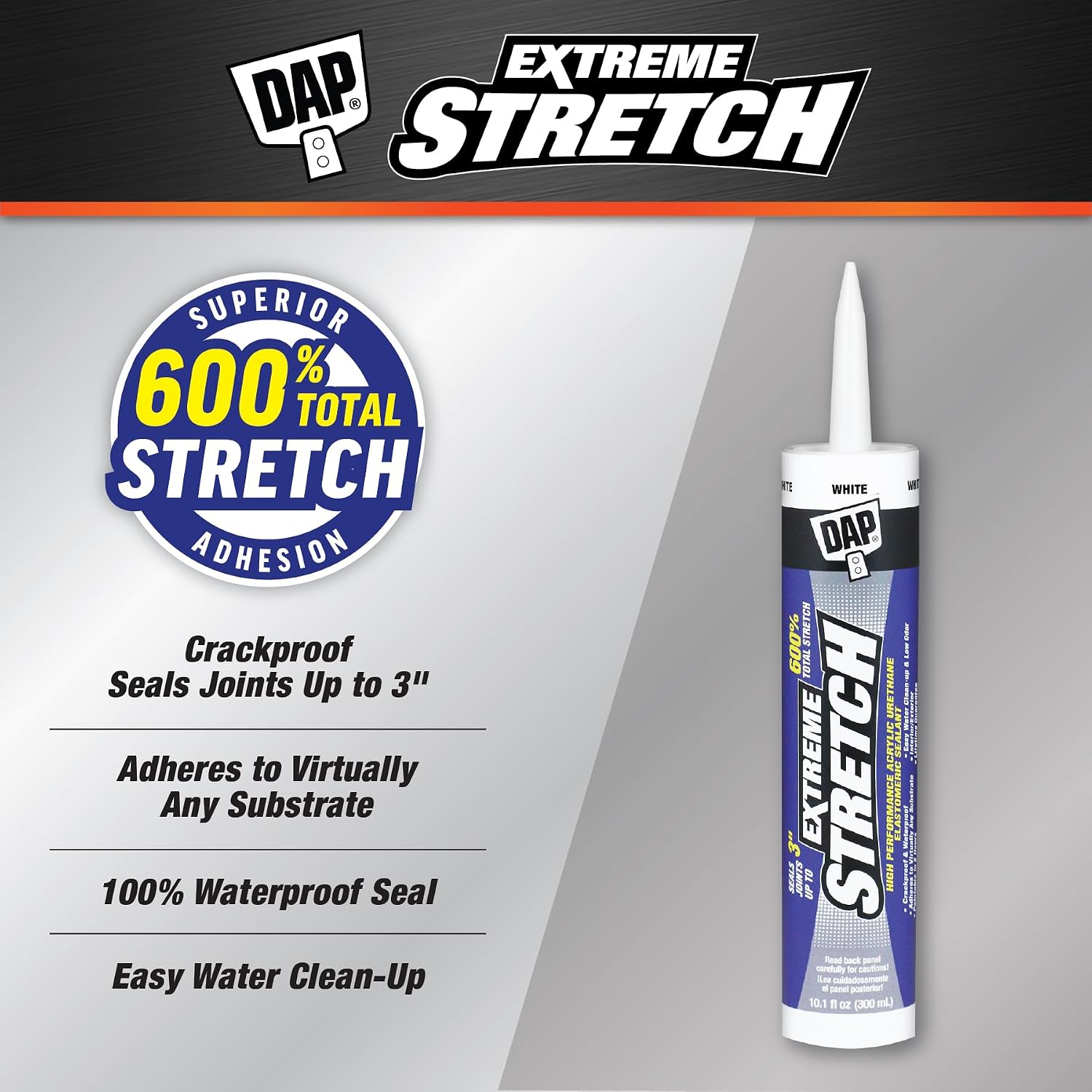 DAP Extreme Stretch Acrylic Urethane Premium Elastomeric Sealant, White, 10.1 Oz (7079818715)