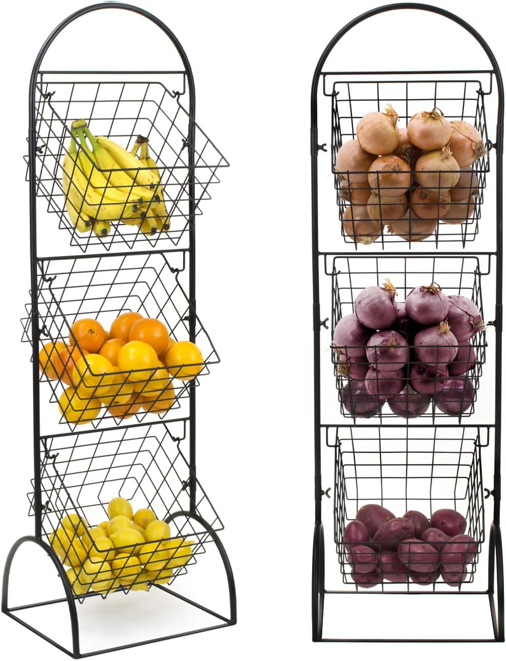 Sorbus 3-Tier Wire Market Basket Storage for Fruit, Vegetables, Toiletries, Household Items, Stylish Tiered Serving Stand for Kitchen