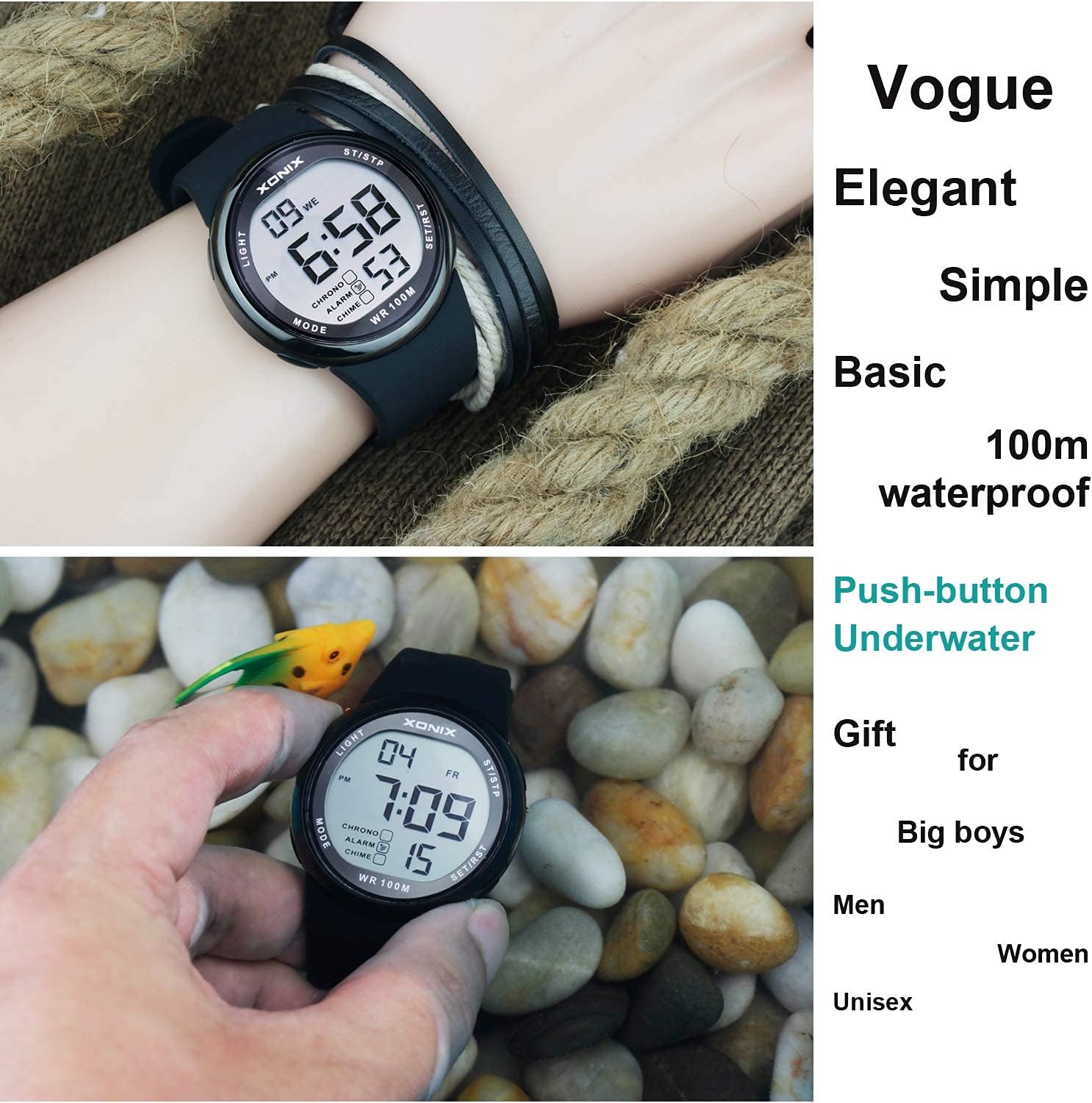 TOMORO Vogue Men's Unisex 100M Waterproof Ultra-Thin Minimalist Sports Watch