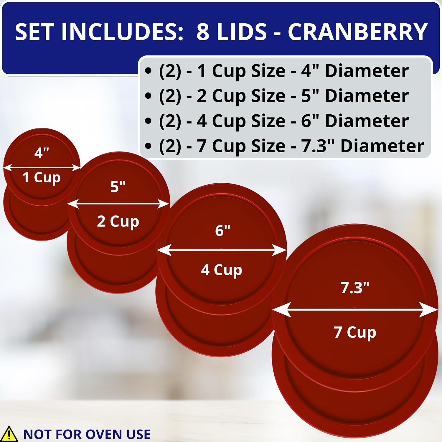 1, 2, 4 & 7 Cup Green, Orange, Blue, Red Replacement Lids/Covers for Pyrex