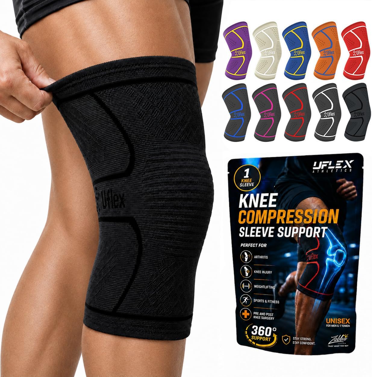 Knee Brace Knee Support Wrap for Pain Relief, Workout, Swelling & Recovery
