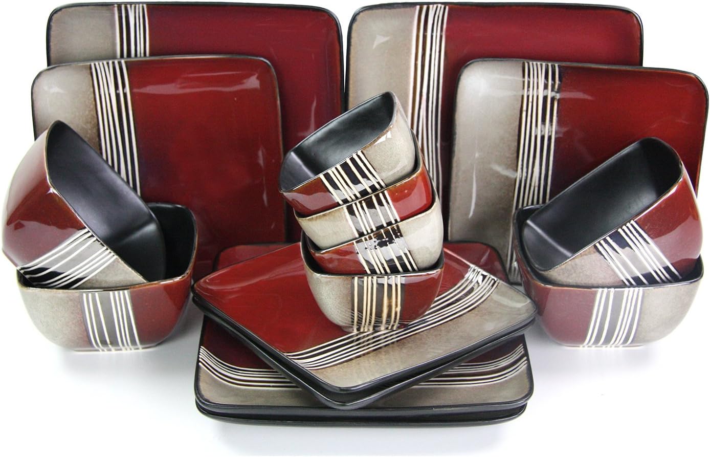 Elama Downtown Loft 16 Piece Double Bowl Stoneware Dinnerware Set with Service for 4