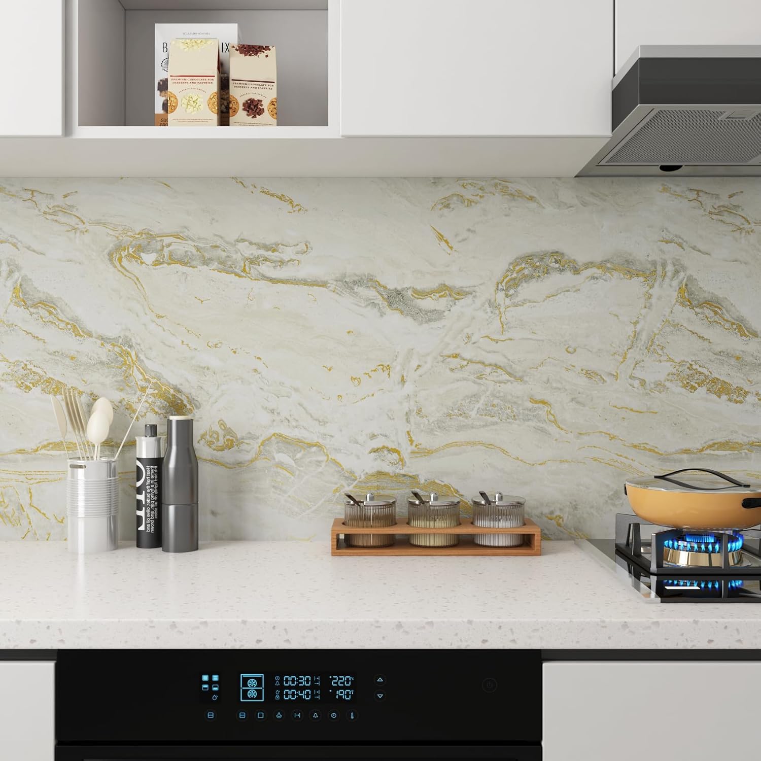 Yenhome Marble Countertop Contact Paper Waterproof Beige Gold Grey Marble Contact Paper for Countertops 17.7"X118" Self Adhesive Marble Wallpaper for Kitchen Matte Peel and Stick Countertop Wrap Vinyl