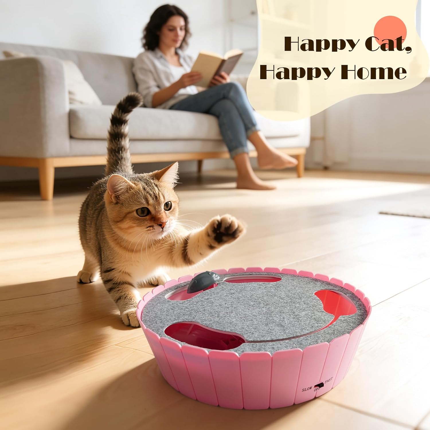Pawaboo Interactive Cat Toy with Running Mouse, Automatic Track Kitten Toy | Electronic Motion Cat Toy for Indoor Cats, Pop and Play Hide Seek Cats Toys Hunting Mouse for Kitty Play Exercise, Green