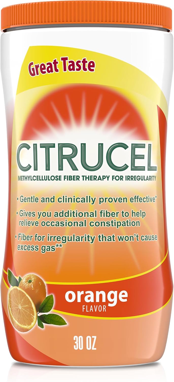 Citrucel Powder Fiber Therapy for Occasional Constipation Relief, 30 oz | Sugar Free, Methylcellulose Fiber Therapy for Irregularity That Won't Cause Gas, Orange Flavor