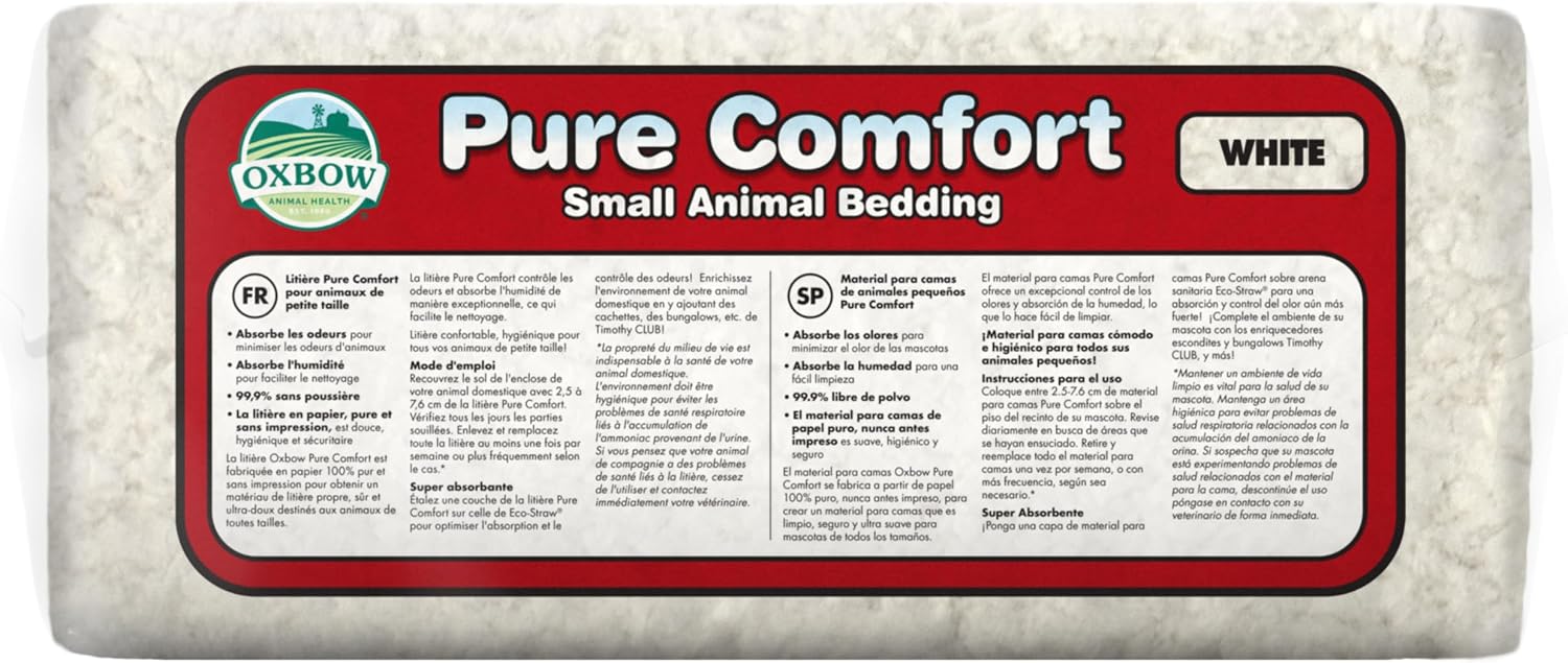 Oxbow Small Animal Bedding, Hamster, Guinea Pig, Rabbit, White, USA, 36 L | Pure Comfort, Hamster Bedding, Guinea Pig Bedding, Low Dust, Virgin Paper, Litter Box, Bunny, Rats, Gerbils, Chinchillas