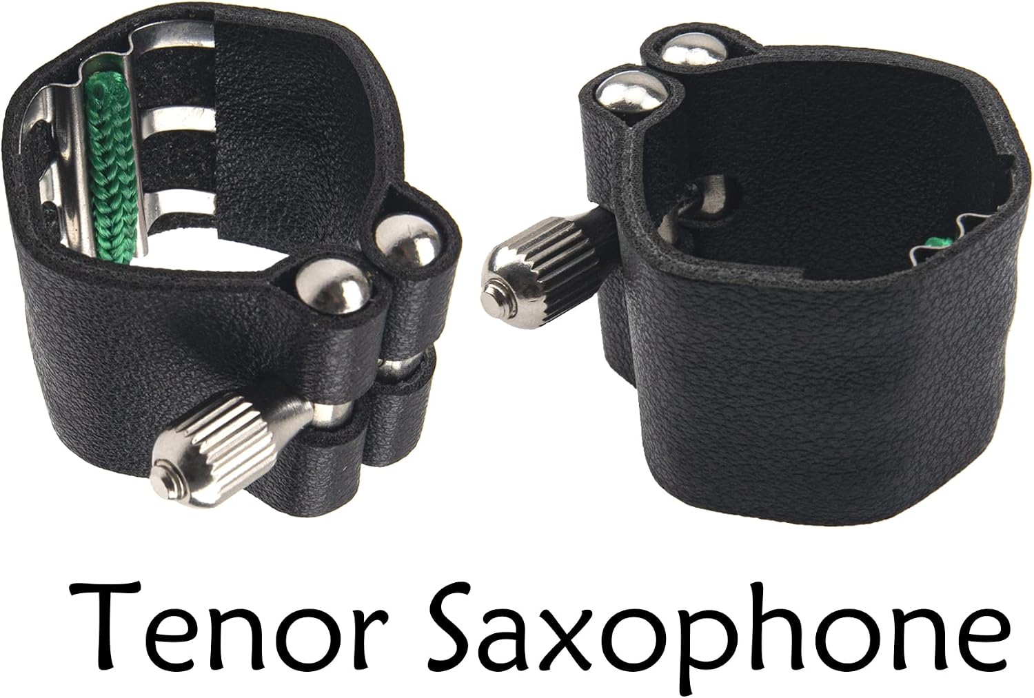 2Pcs Yootones Black Artificial Leather Saxophone Mouthpiece Sax Ligature Fastener Compatible with Saxophone Rubber Mouthpiece (Tenor saxophone)