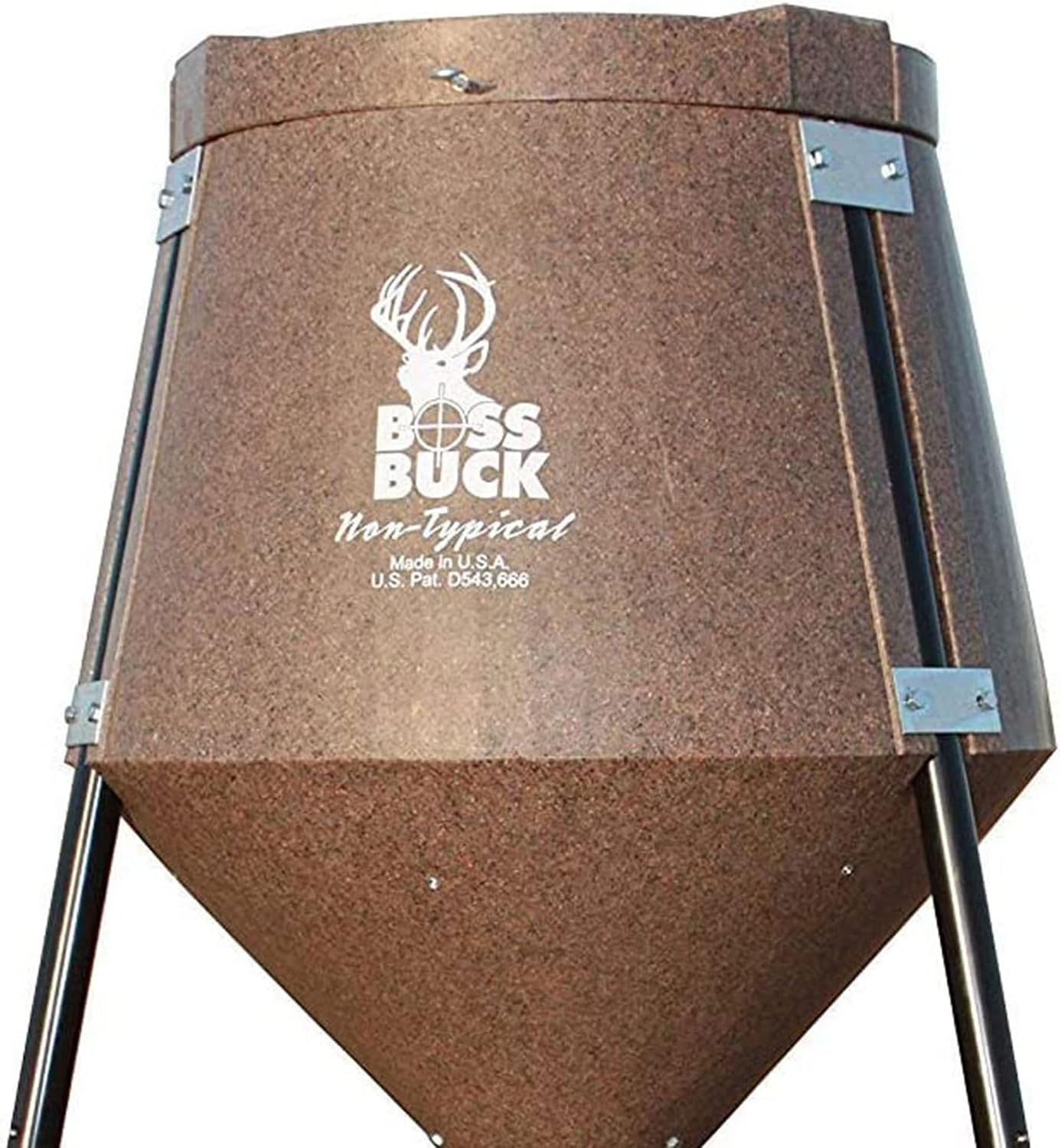 BOSS BUCK 350 LB Deer Feeder/Hunting Durable Lightweight Plastic UV Protected Windproof Waterproof Gravity Feed with Protein 3 Feed Tubes Head, Multi-Piece Round Legs | Protein 3 feed tubes head, Multi-Piece round legs
