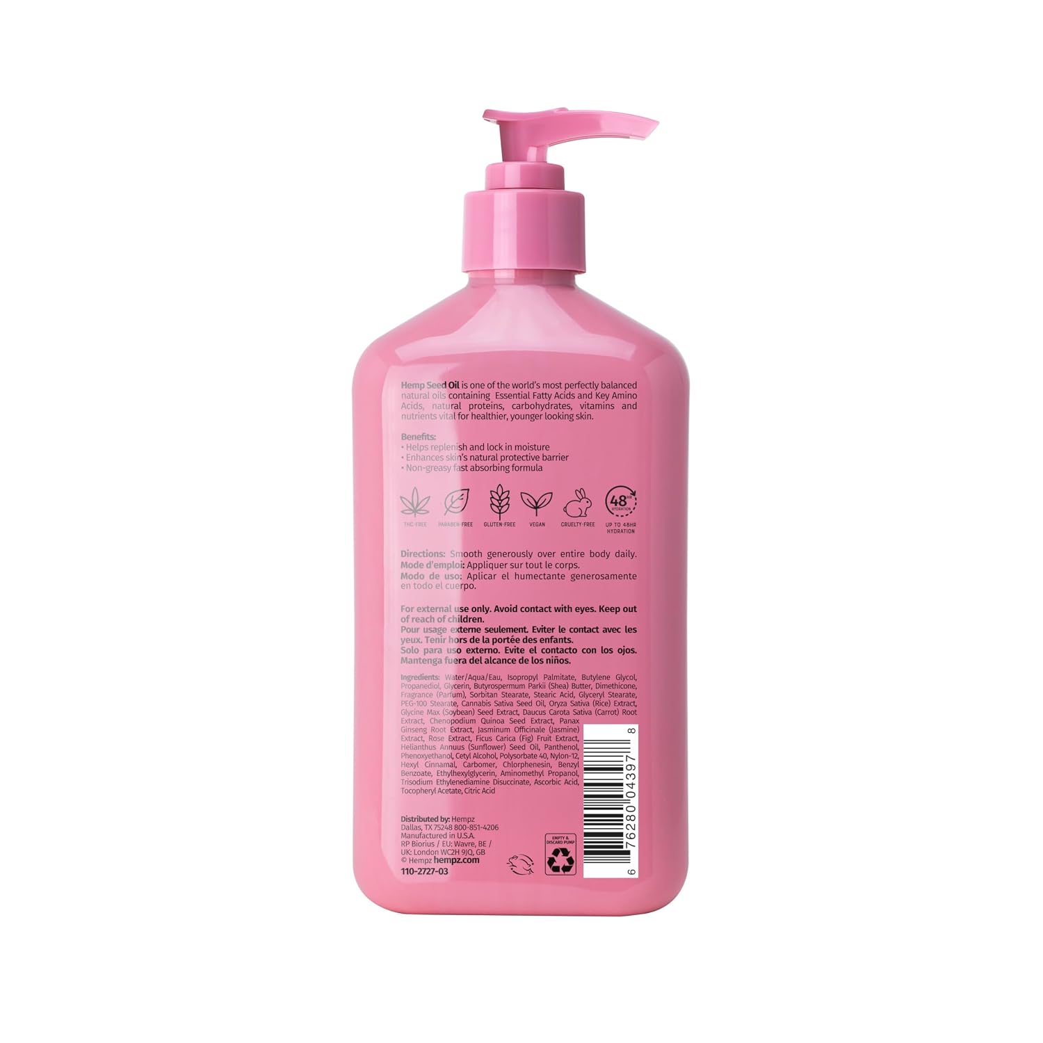 Hempz Sweet Jasmine & Rose Herbal Body Moisturizer for Women, 17 Fl. oz. - Moisturizing Lotion with 100% Pure Hemp Seed Oil, Collagen