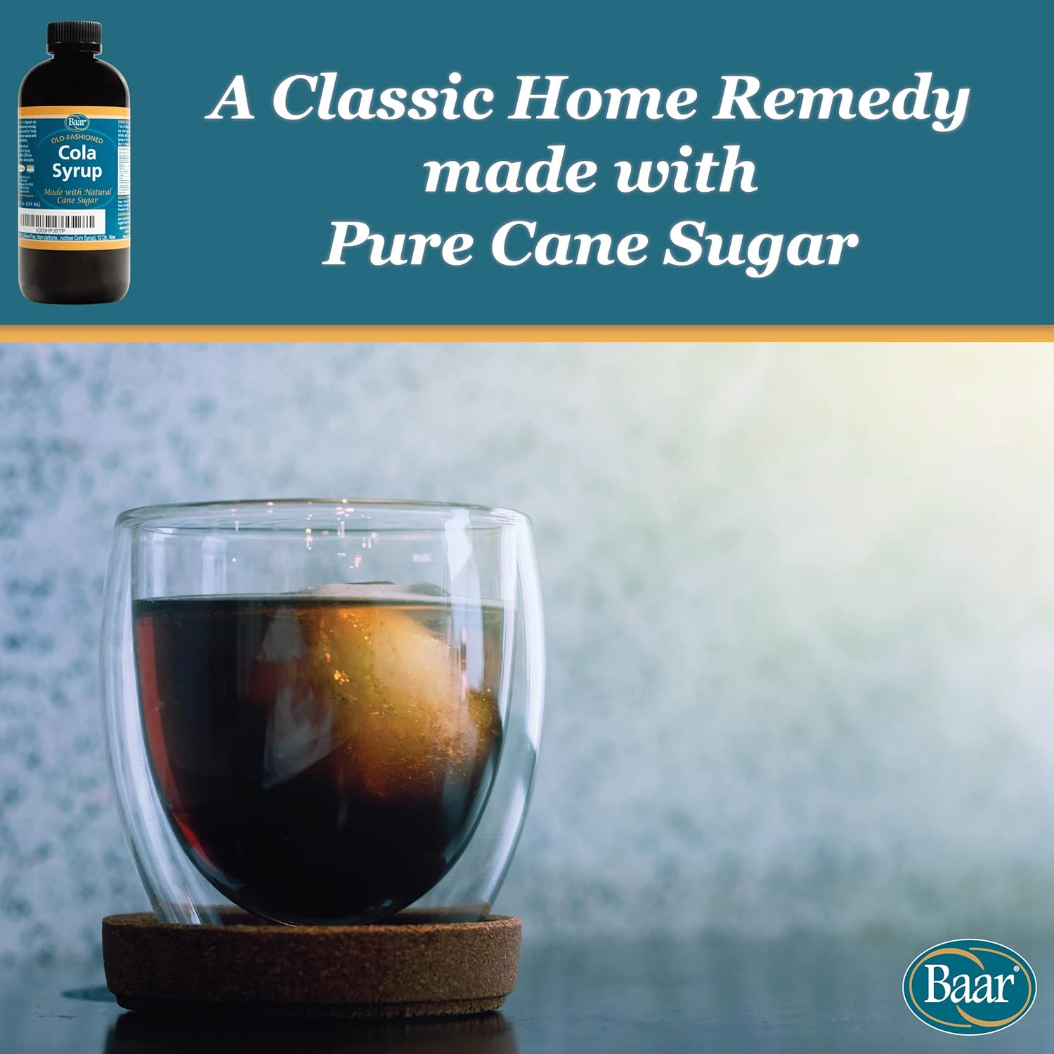 Baar Caffeine-Free Cola Syrup with Pure Cane Sugar, 12 oz | Non-Carbonated Cola Syrup, No High Fructose Corn Syrup, Made with Pure Cane Sugar for Mixing Drinks and Recipes