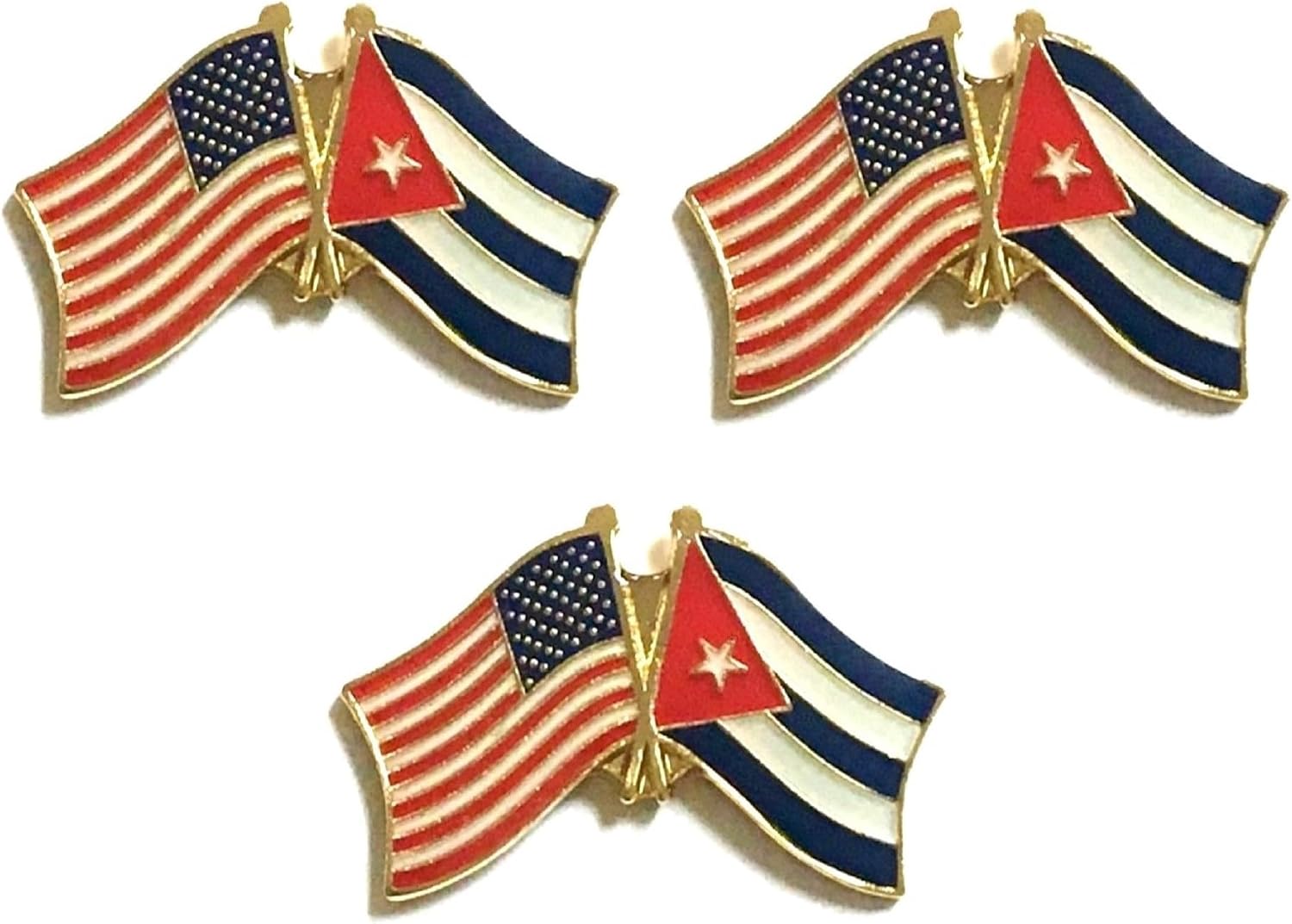 3 National Country Flag Crossed Enamel Flag Pins Pack of 3 Friendship Double Flags