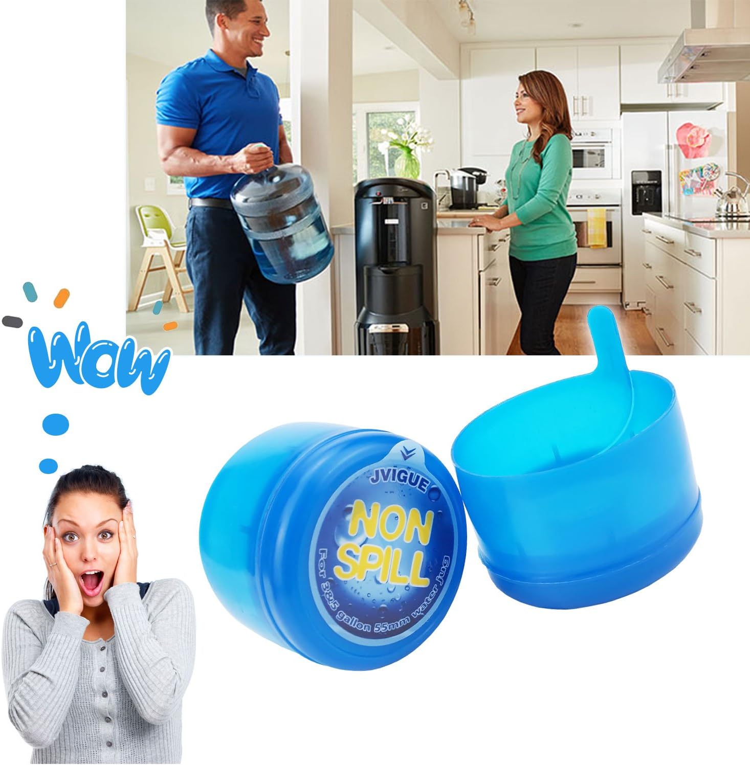 3 & 5 Gallon Water Jug Cap Replacement Non Spill Bottle Caps Pack of 20 | Anti Splash Peel, 5 gallon water bottles caps